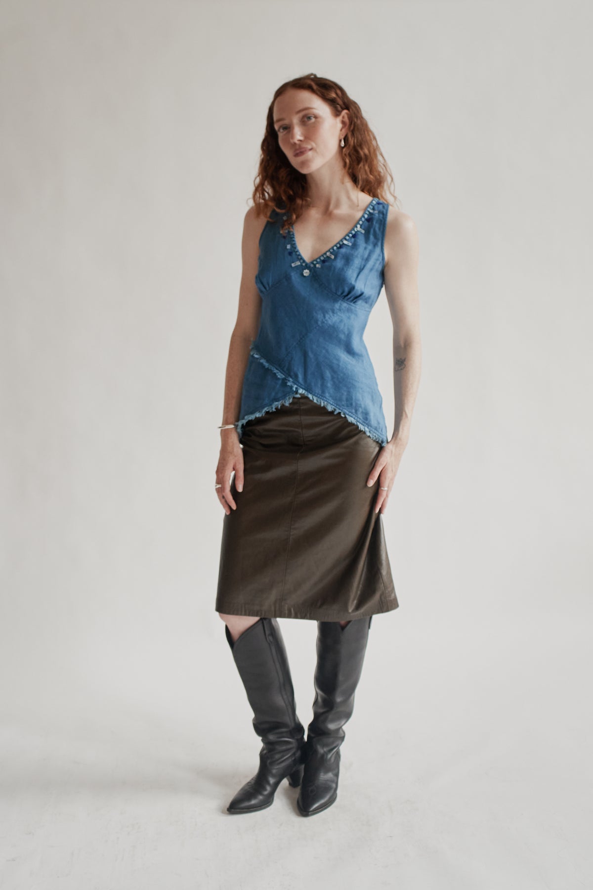 Seaweed Leather Midi Skirt