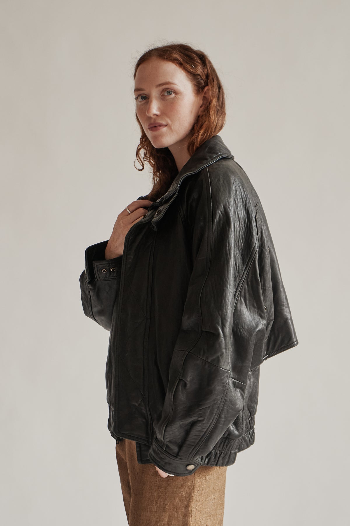 Onyx Oversized Leather Bomber Jacket - Hey Jude