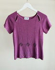 Fuchsia Pointelle Silk Knit Beaded Tee