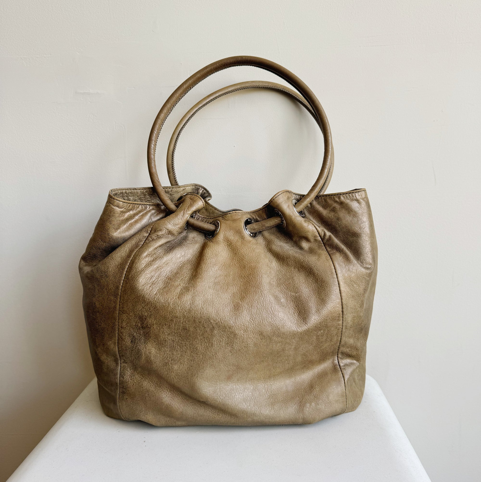Distressed Mushroom Leather Bag