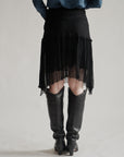 Ink Silk Sheer Plisse Midi Skirt
