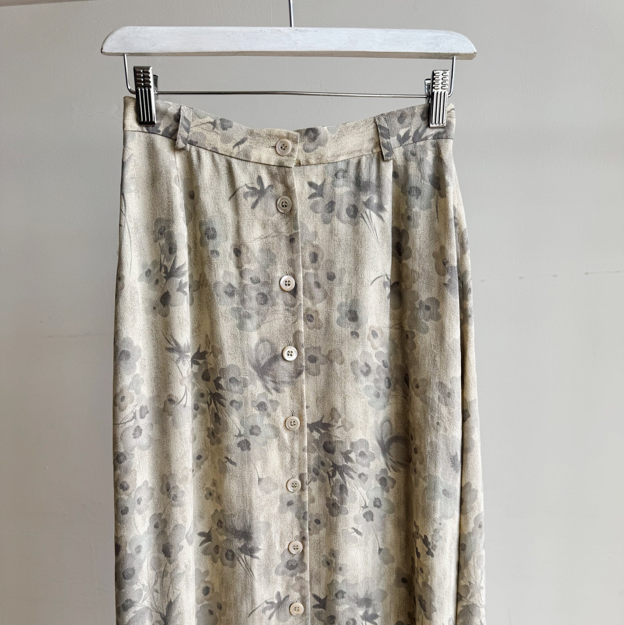 Blue Gray Floral Silk Maxi Skirt - Hey Jude