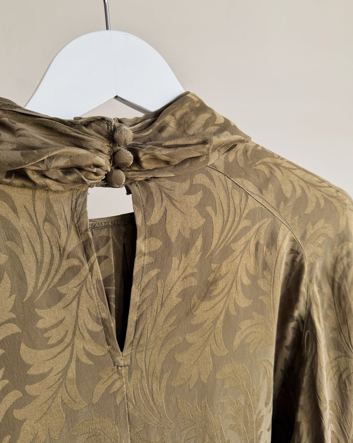 Olive Jacquard  Silk Blouse