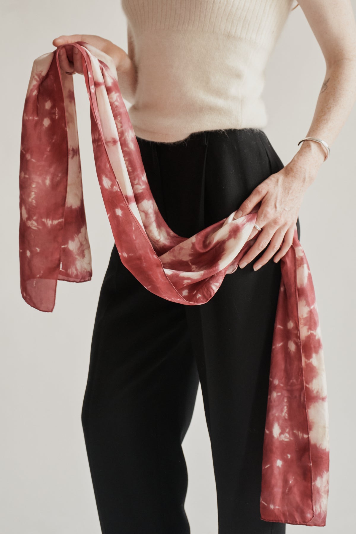 Burgundy Tie Dye Silk Long Scarf