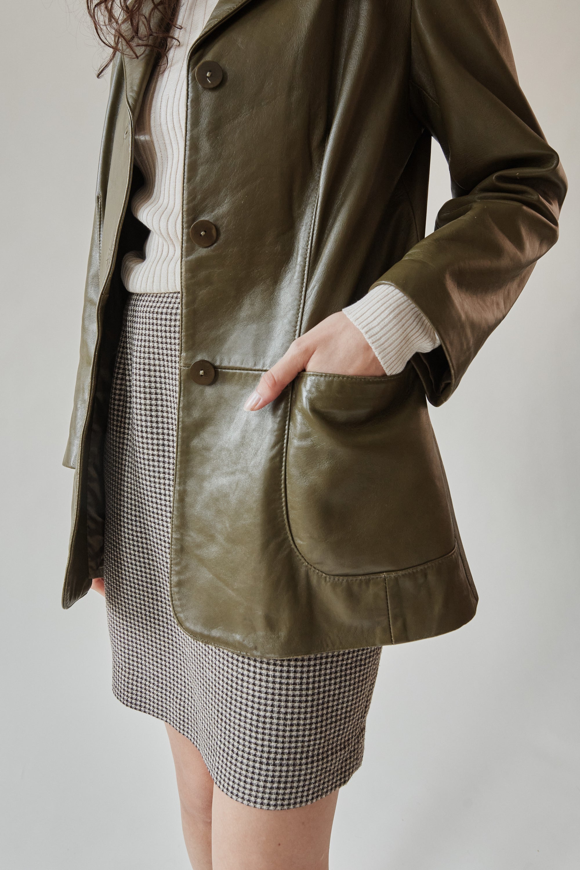 Olive Leather Blazer Jacket