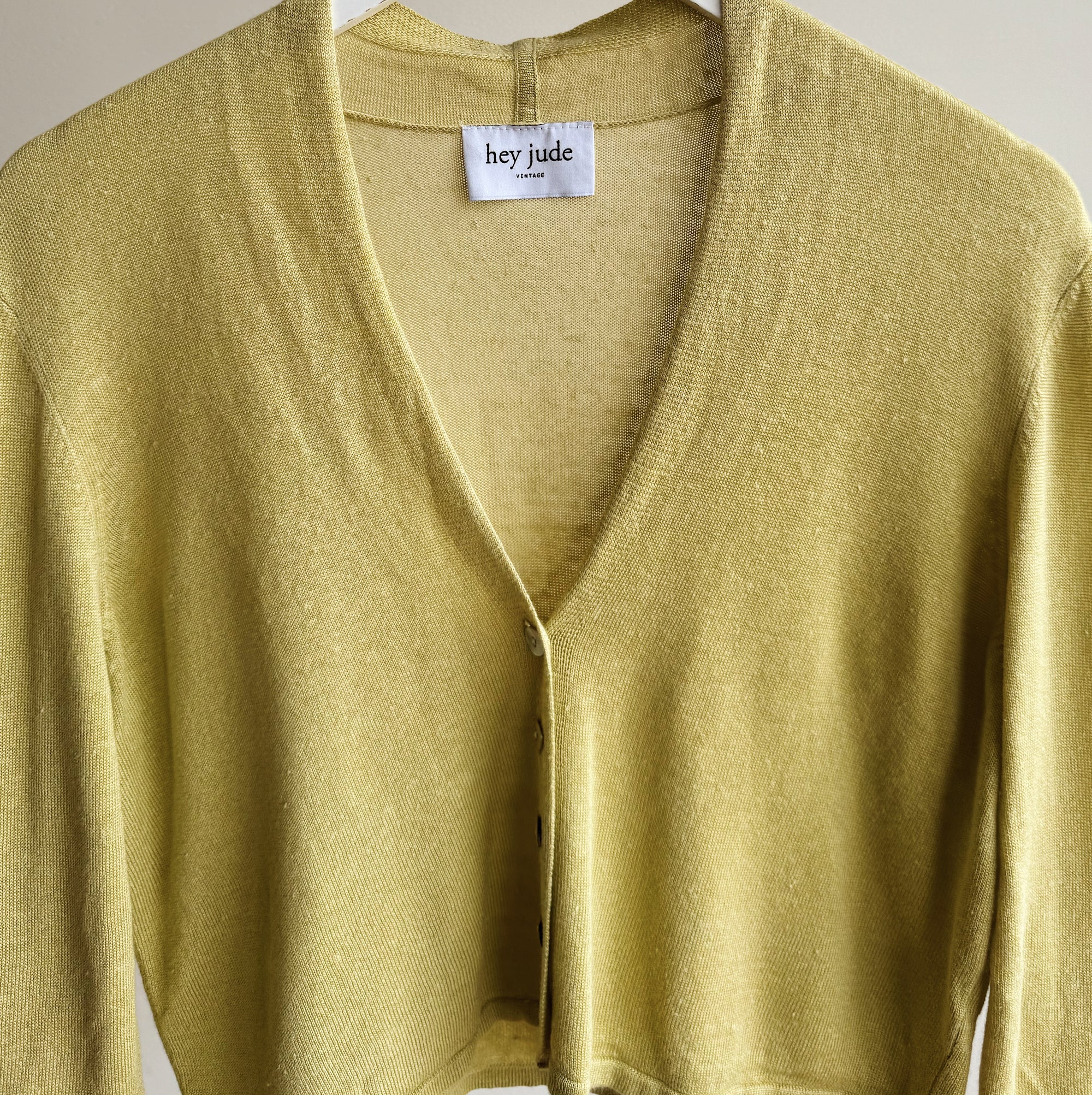 Chartreuse Cropped Linen Cardigan - Hey Jude