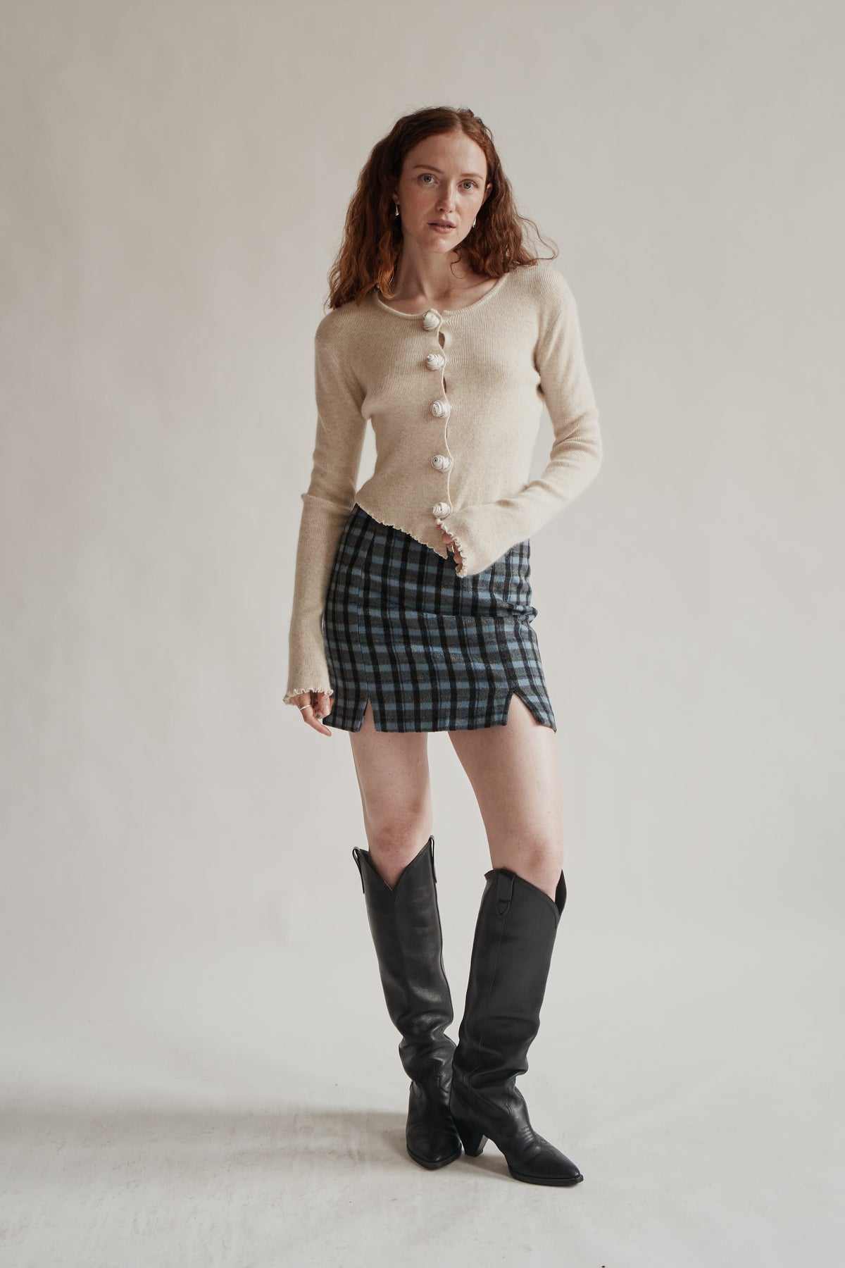 Oatmeal Cashmere Rosebud Cardigan