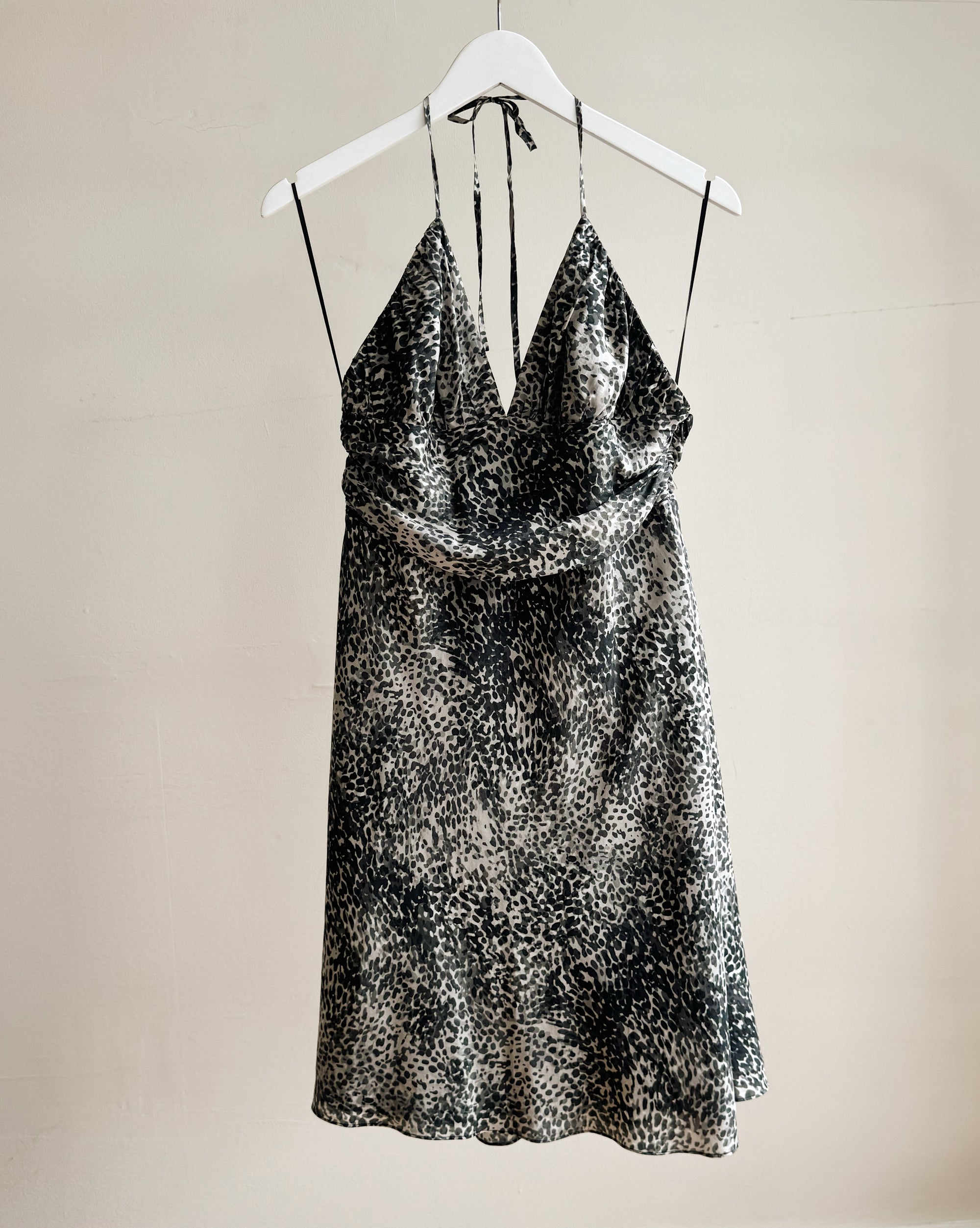 Gray Leopard Silk Halter Dress
