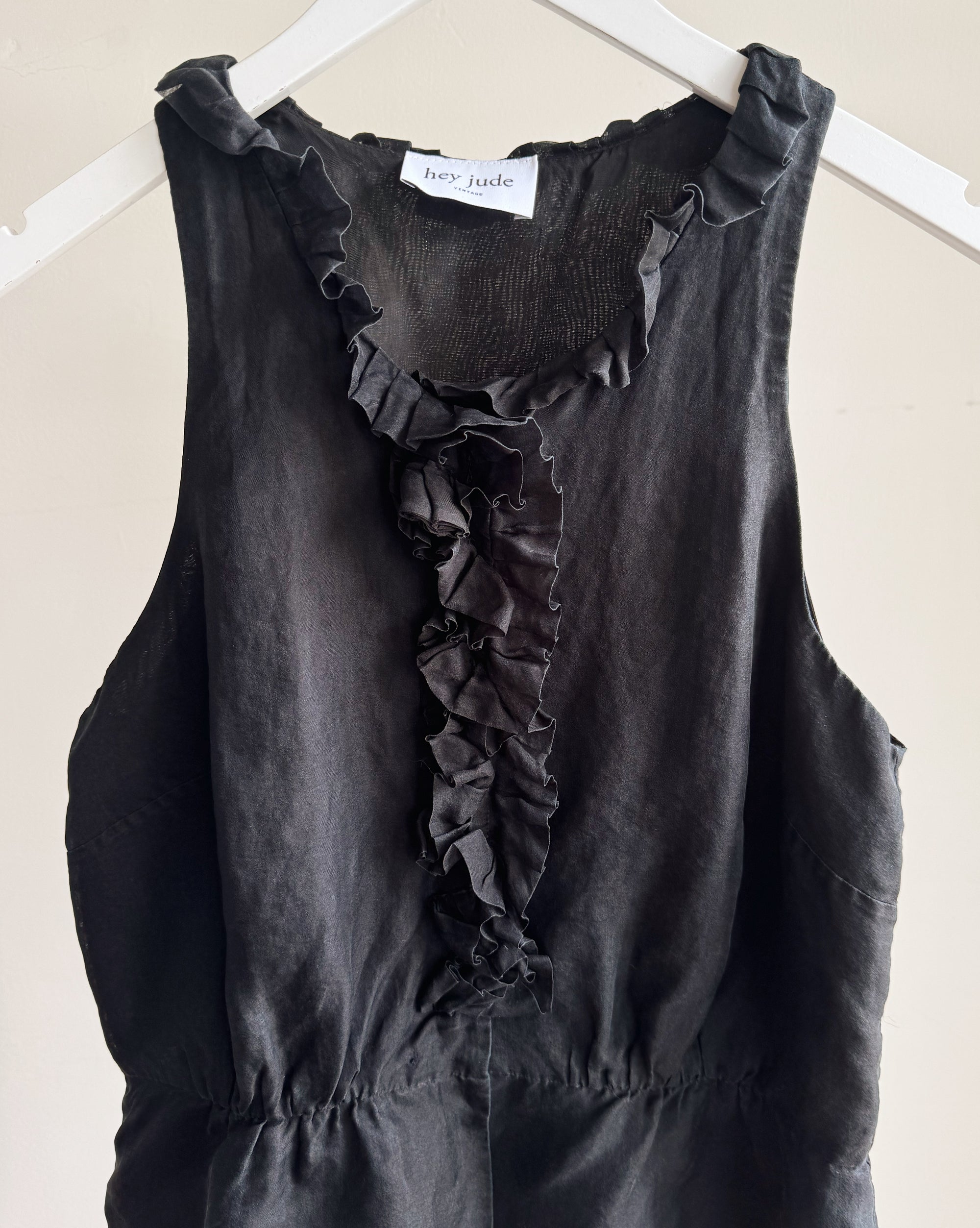 Onyx Silk Ruffle Sleeveless Blouse
