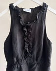 Onyx Silk Ruffle Sleeveless Blouse