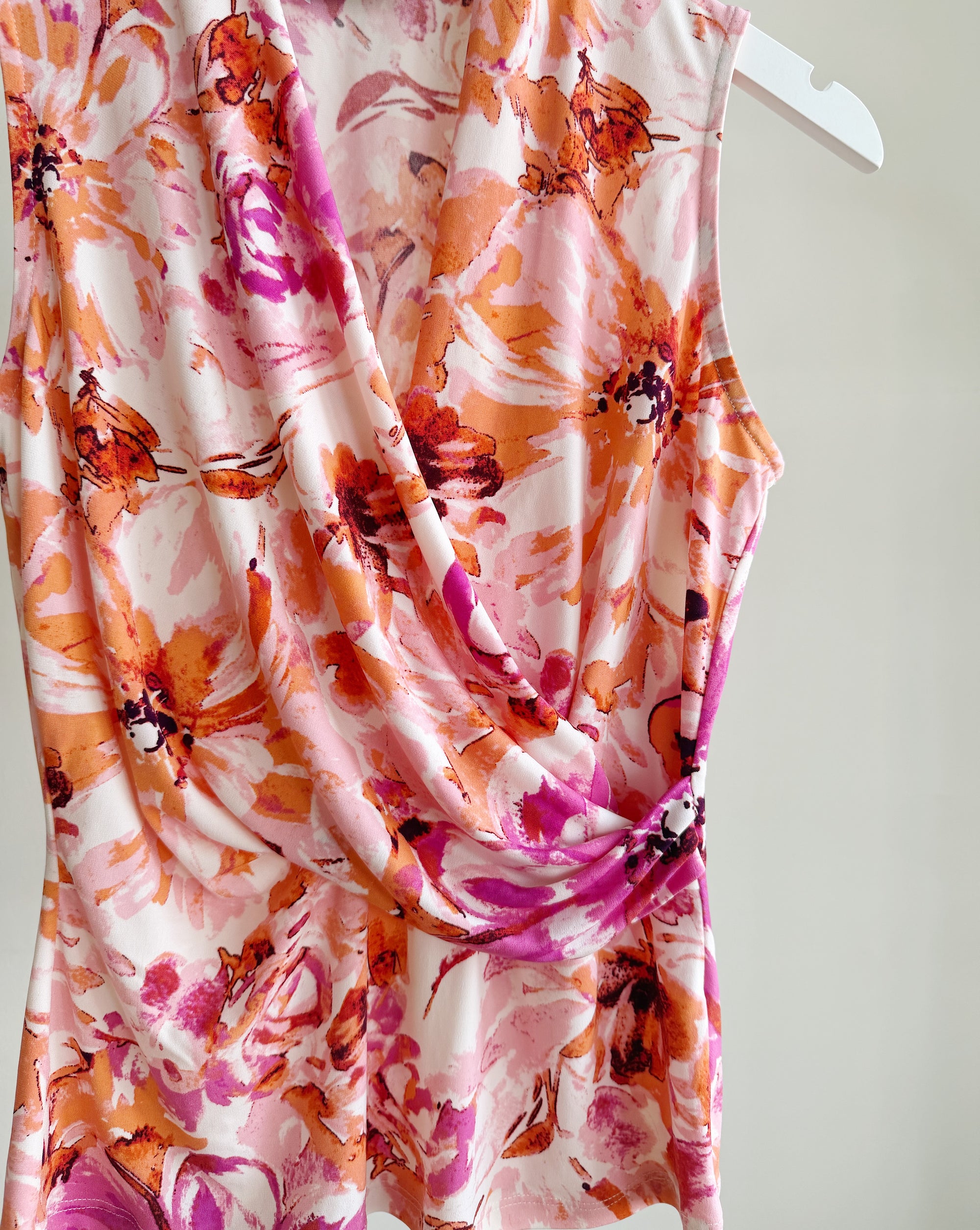 Pink Floral Draped Sleeveless Top