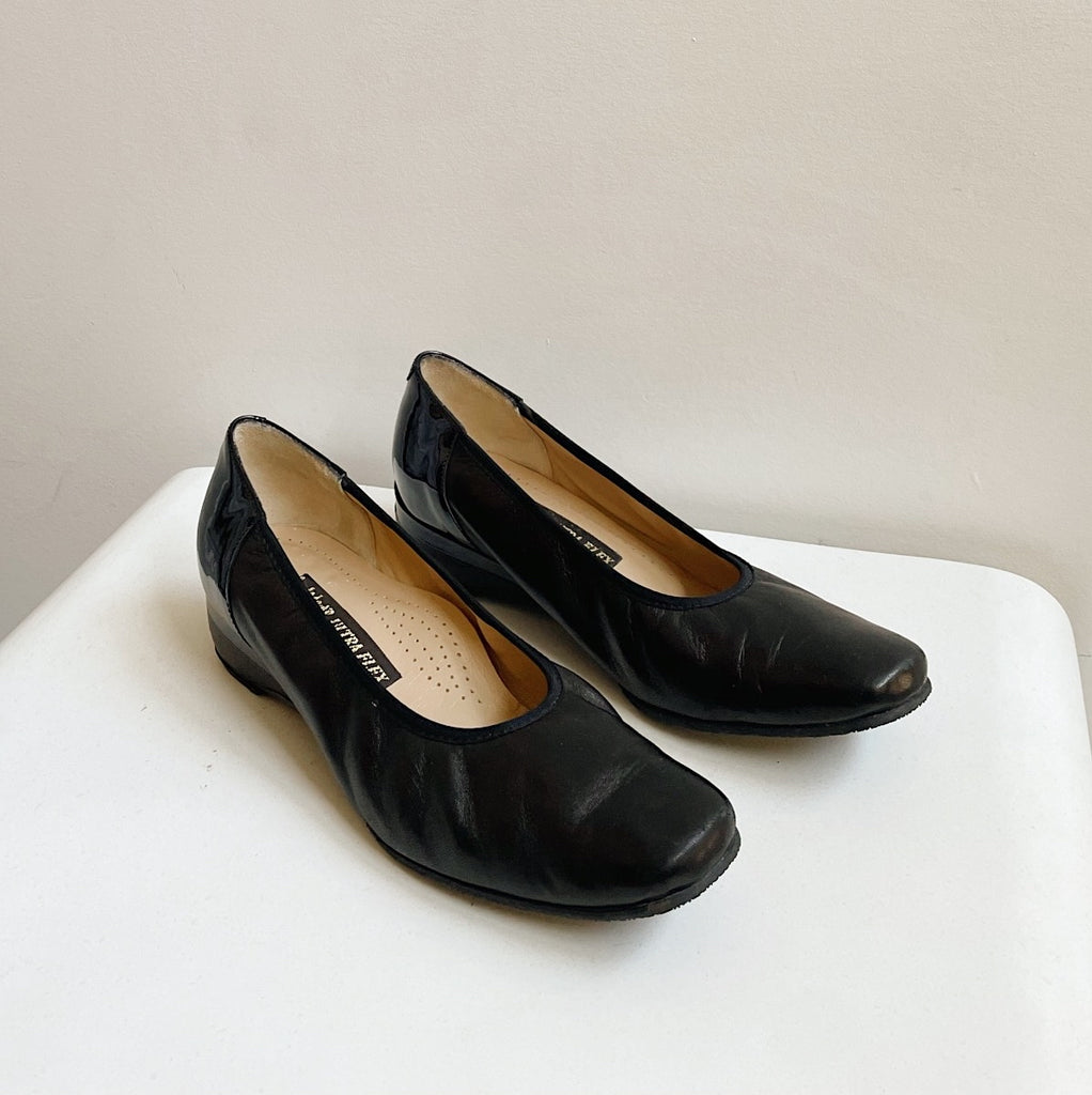 Black Soft Leather Ballet Wedges | size 8
