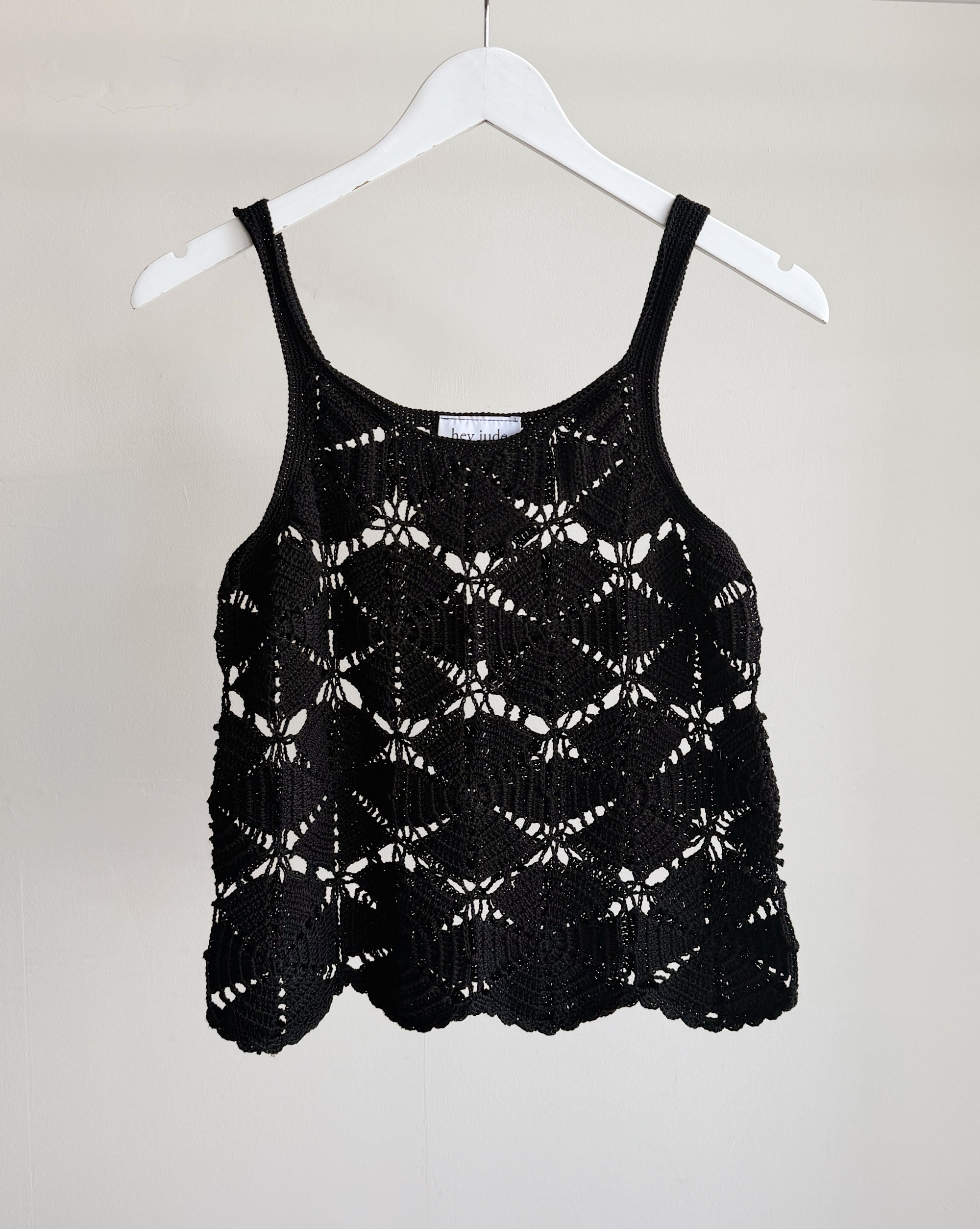 Black Cotton Crochet Top