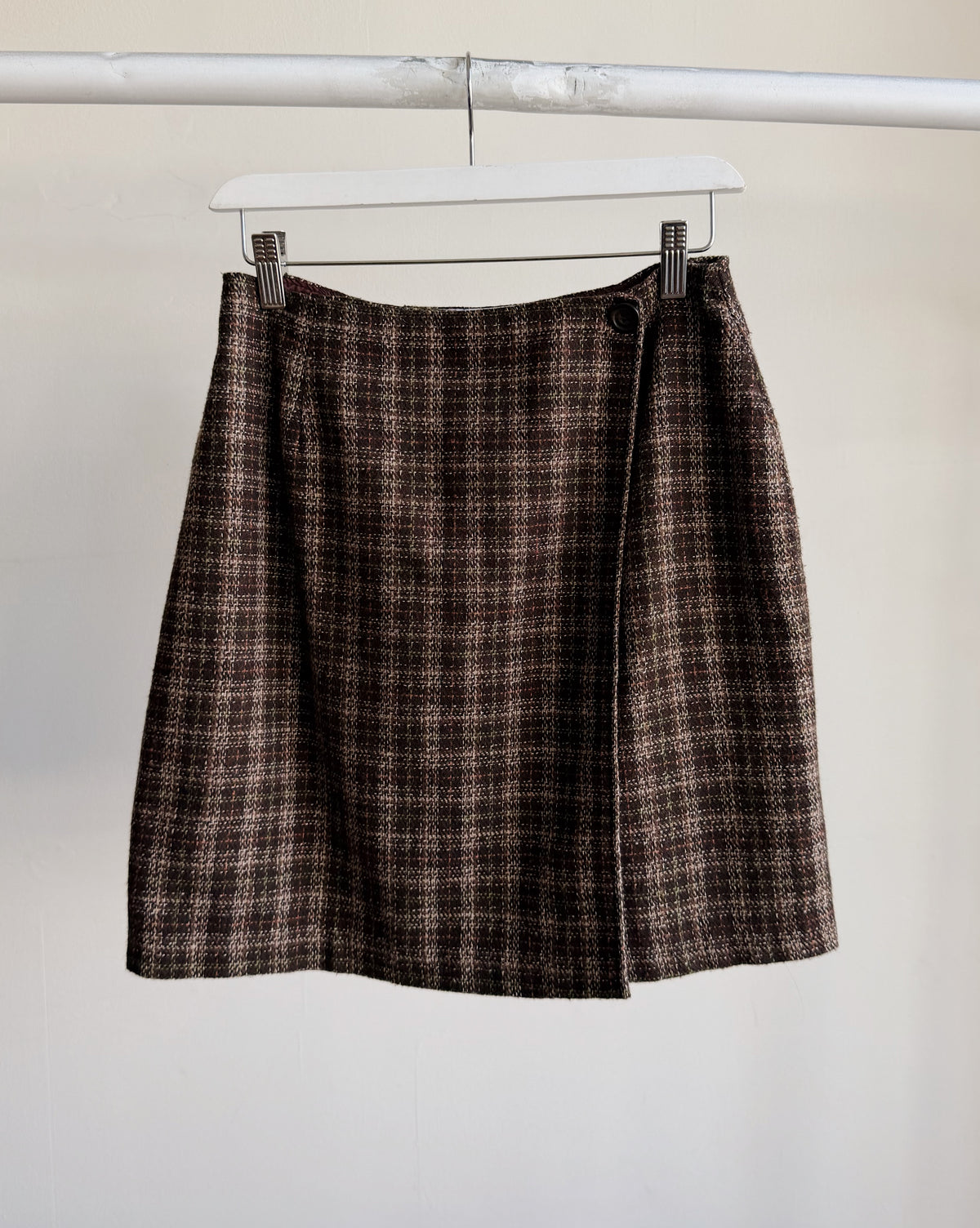 Brown Wool Plaid Wrap Skirt