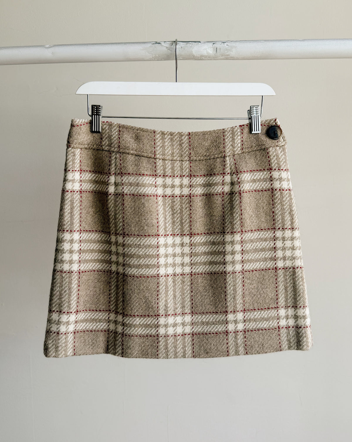 Taupe Plaid Wool Mini Skirt - Hey Jude