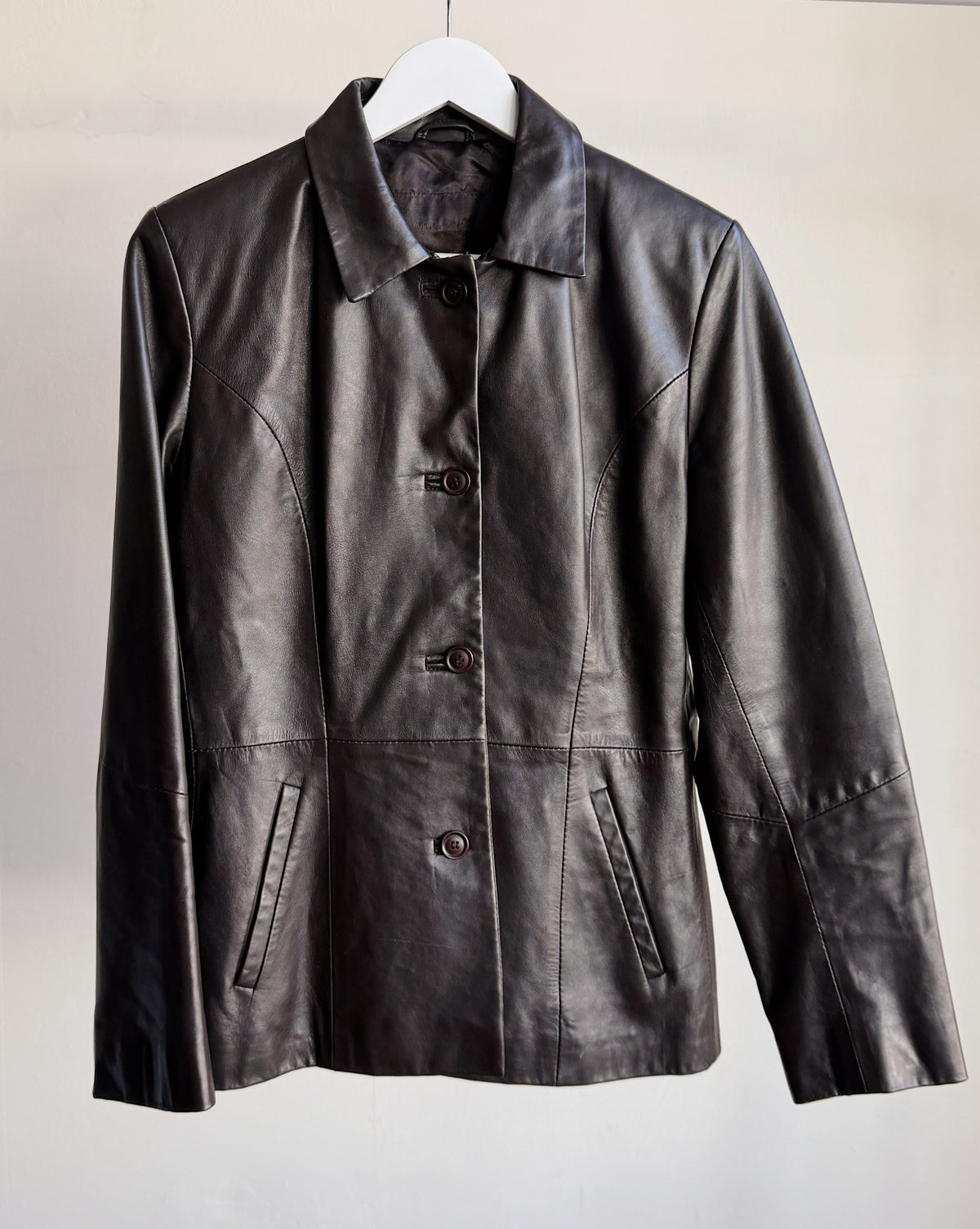 Espresso Spread Collar Leather Jacket