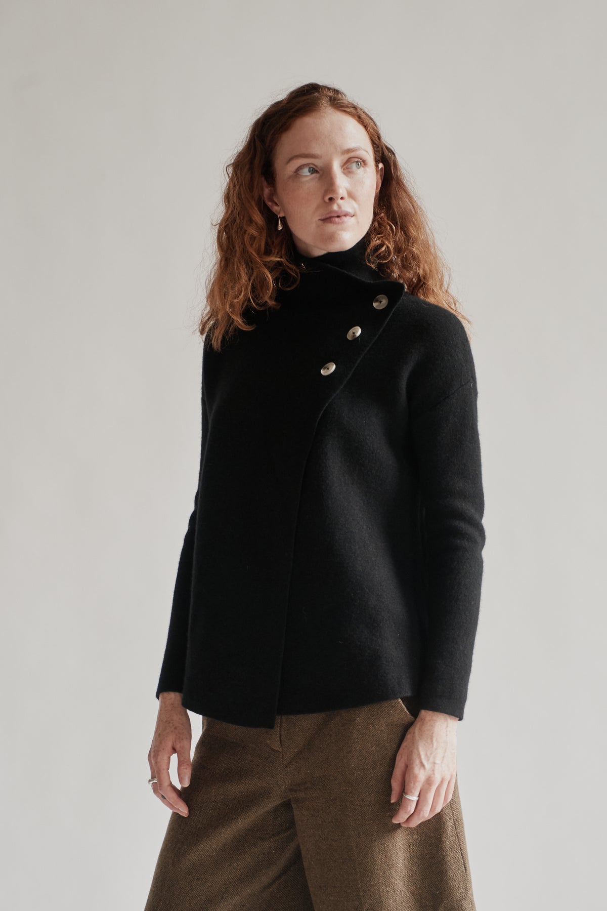 Black Asymmetrical Cashmere Wrap Cardigan - Hey Jude