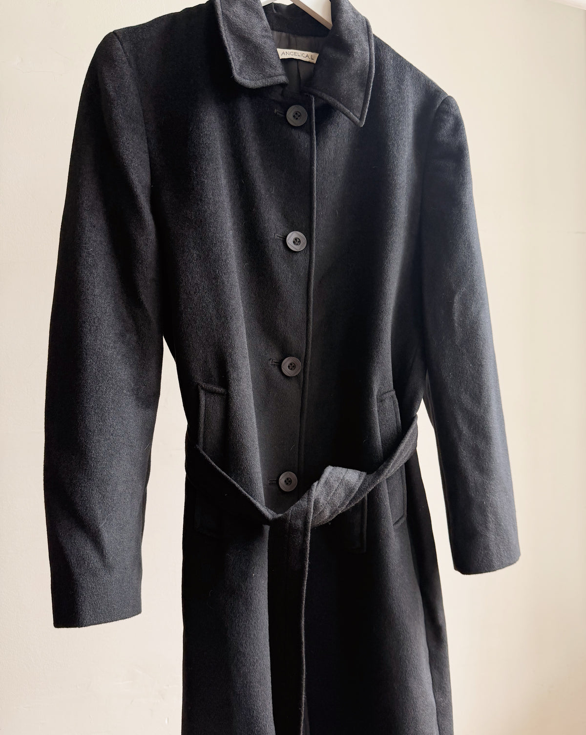 Onyx Cashmere Wool Belted Coat - Hey Jude