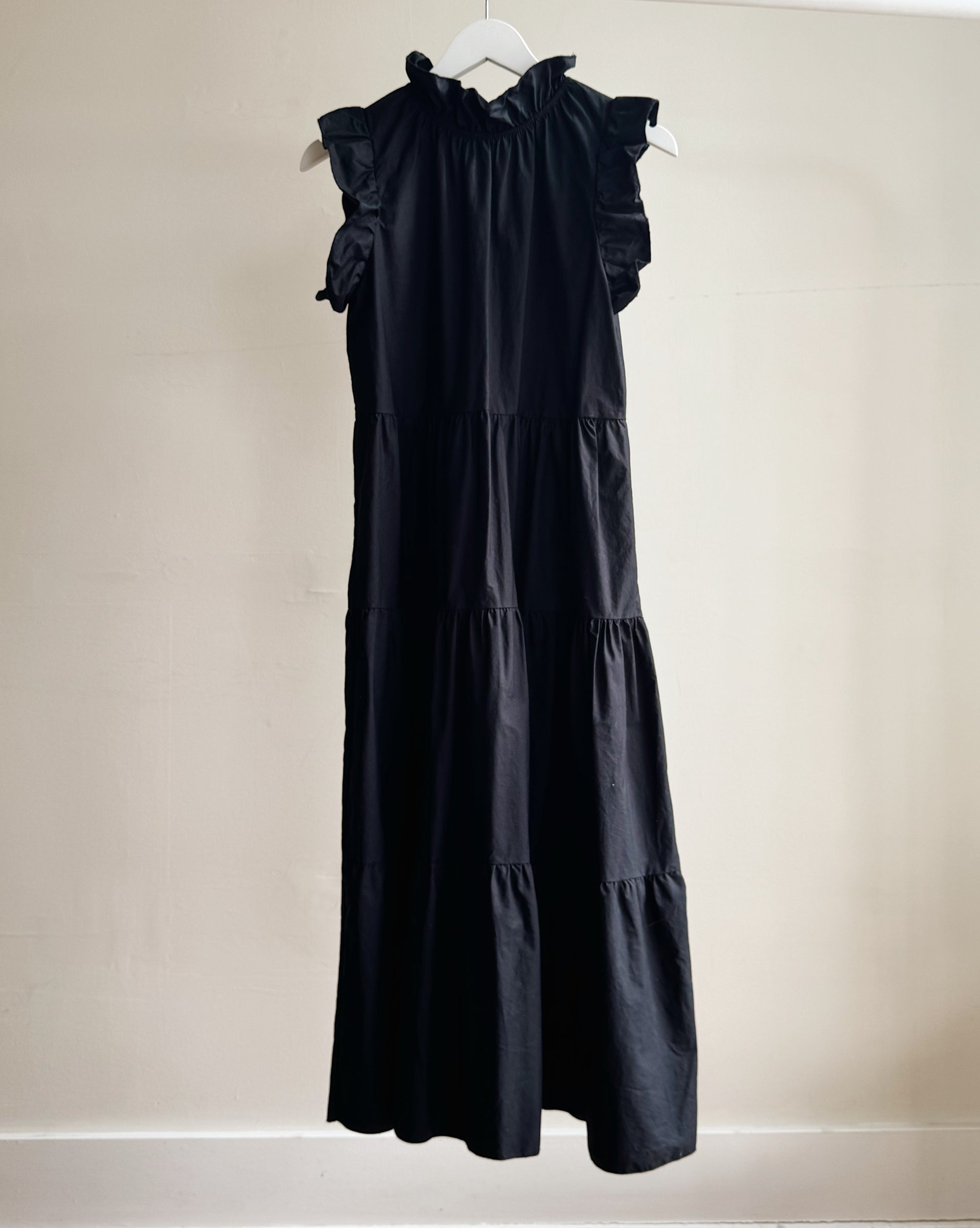 Black Tiered Cotton Maxi Dress