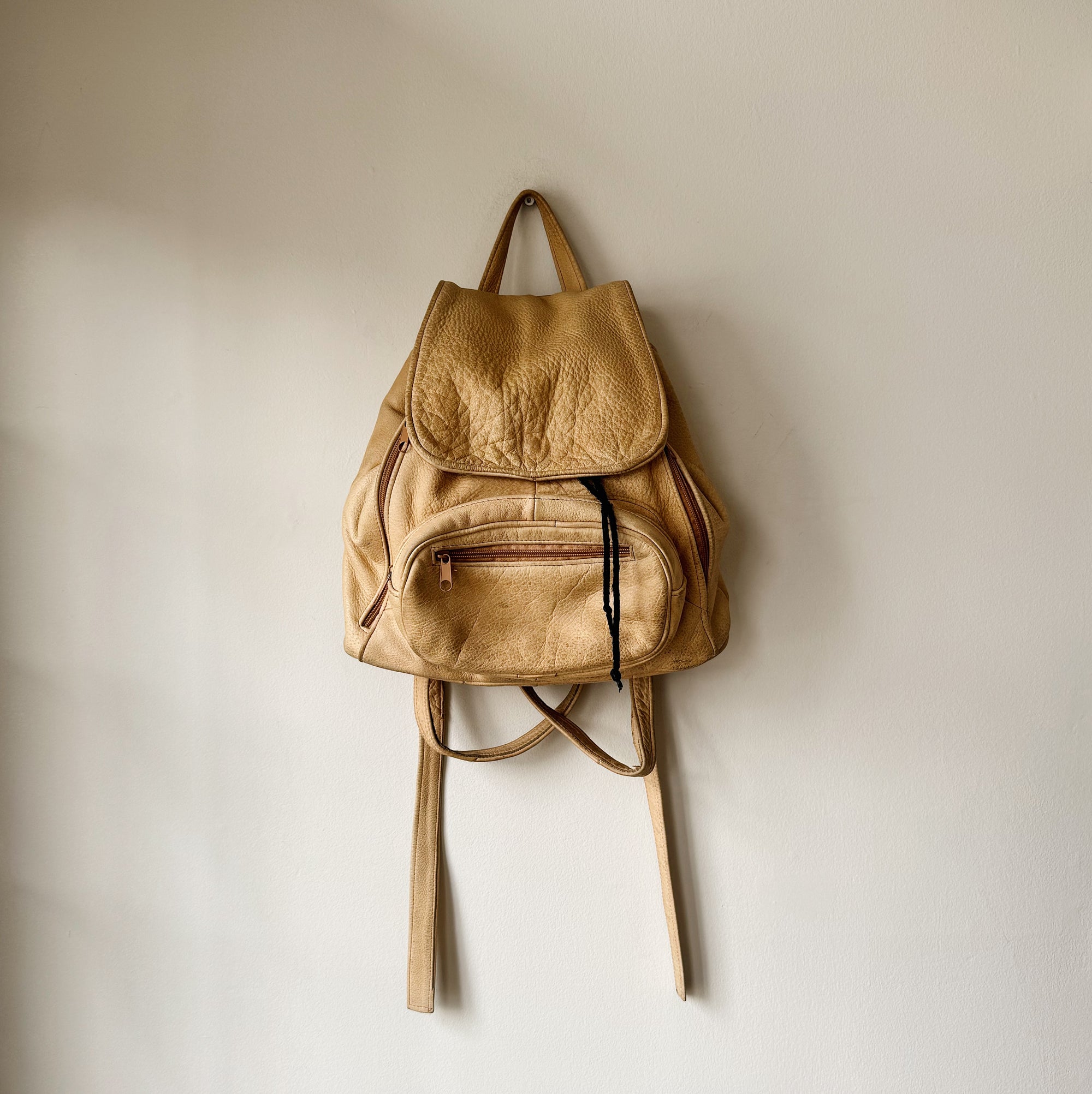 Sand Drawstring Leather Backpack - Hey Jude