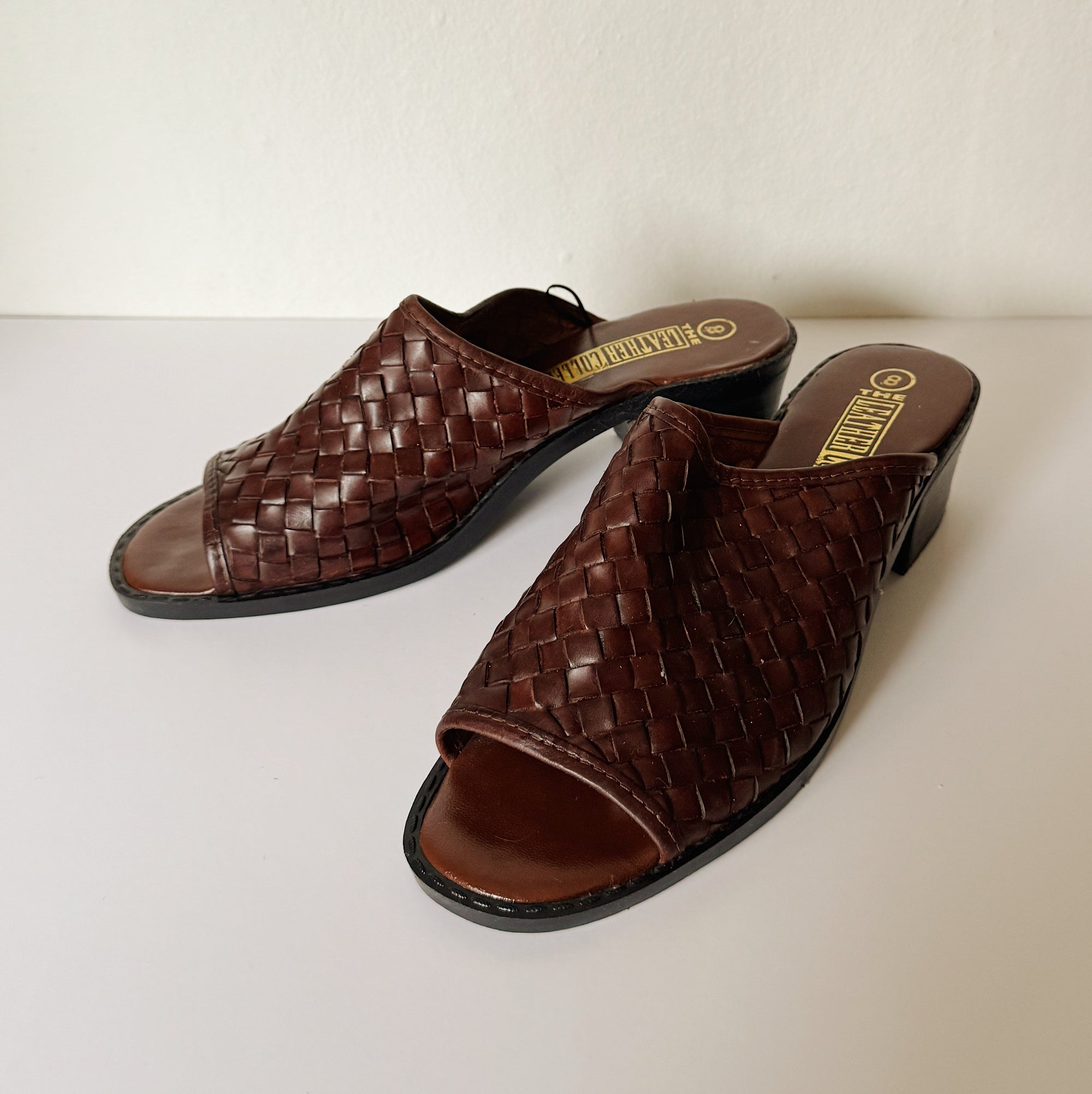 Chocolate Woven Leather Slide Heels | Size 8 - Hey Jude