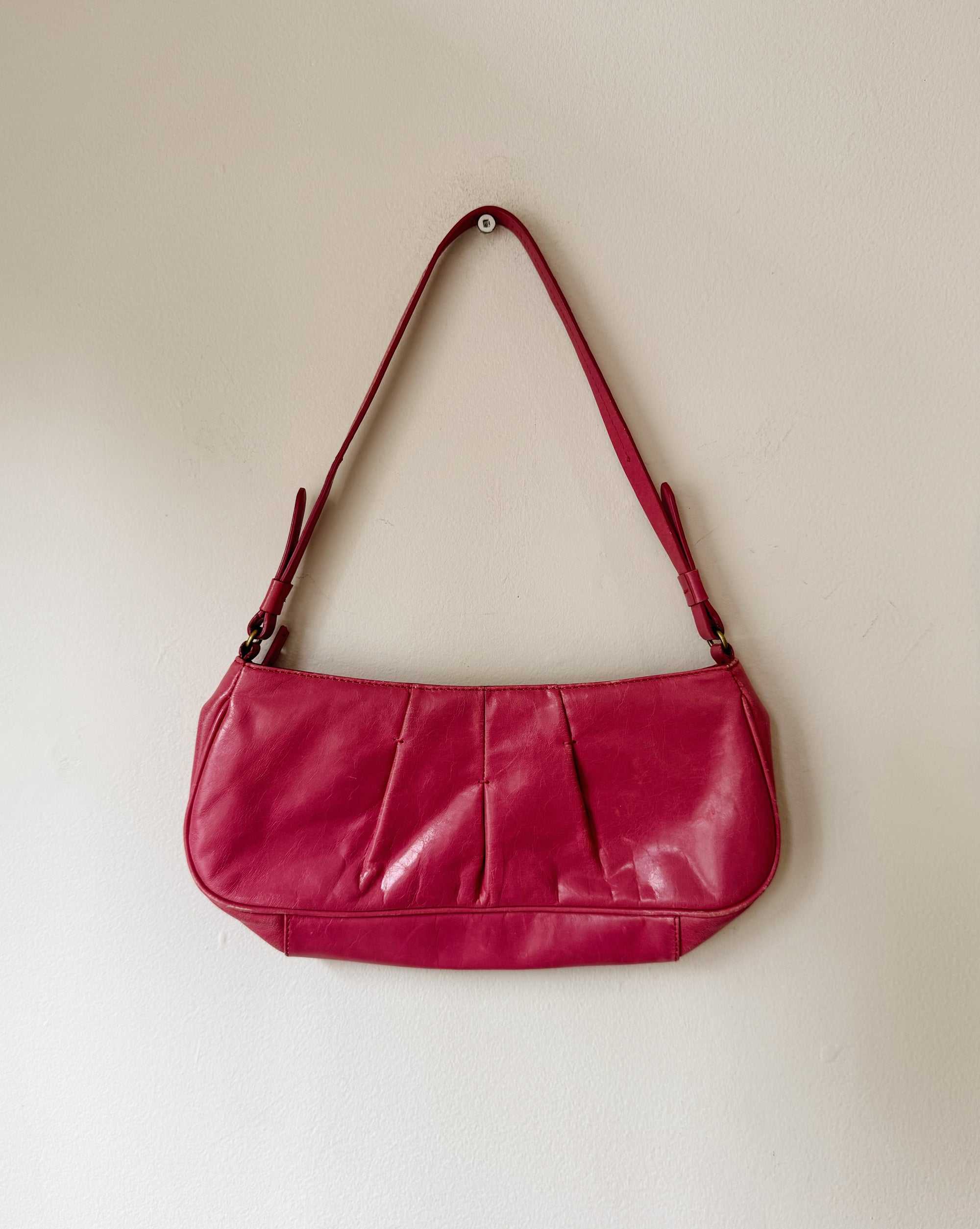 Fuchsia Pleated Leather Shoulder Bag