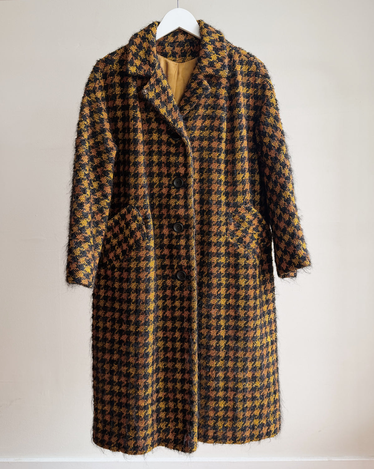 Black &amp; Mustard Houndstooth Wool Coat - Hey Jude