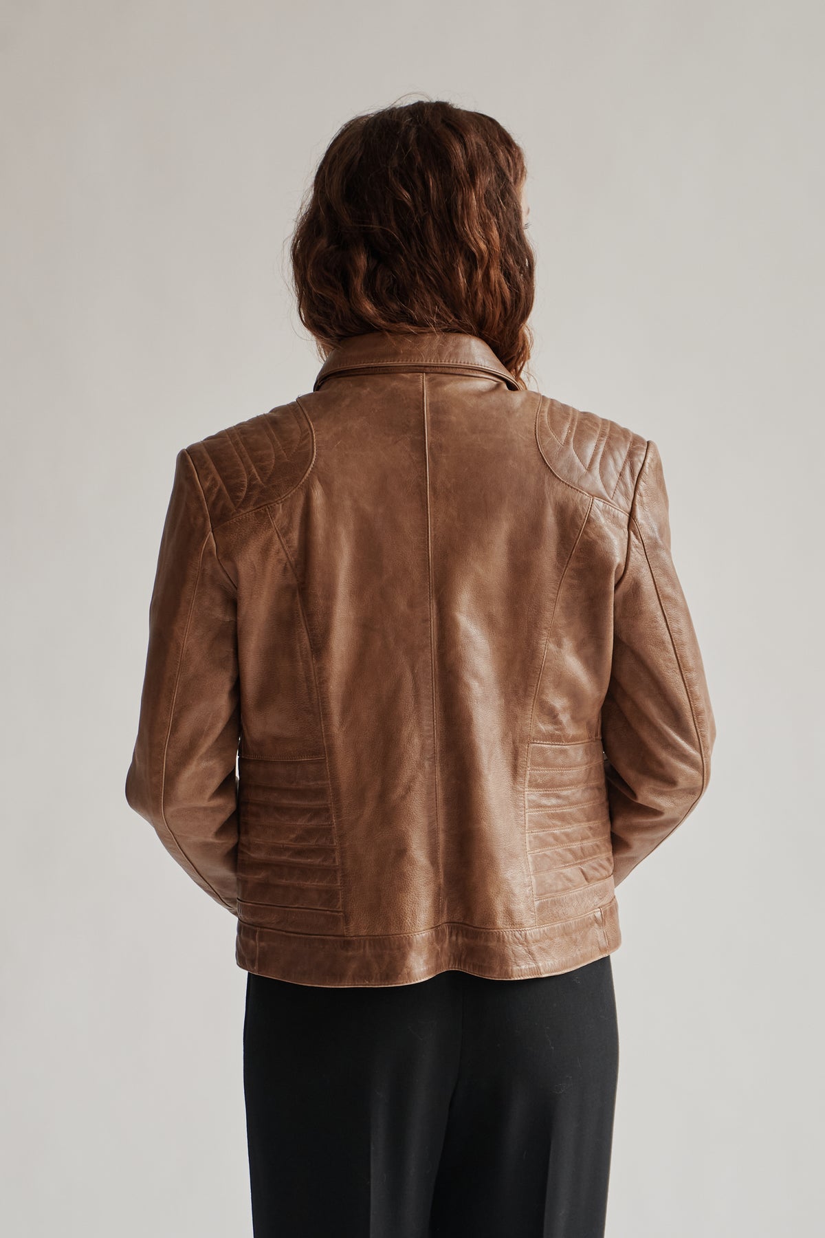 Caramel Structured Leather Moto Jacket