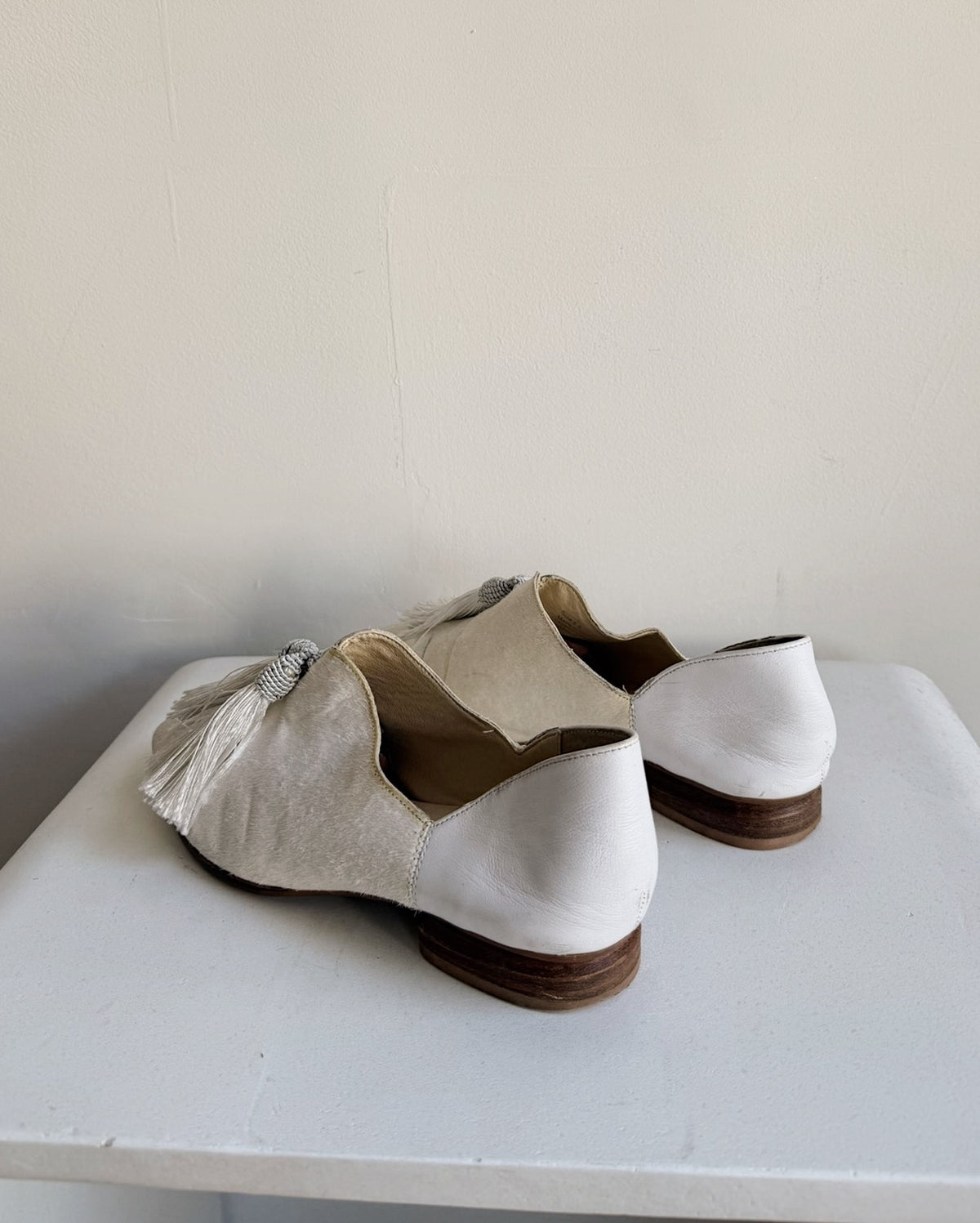 Ivory Pony Hair Tassel Loafers  | Size 8.5