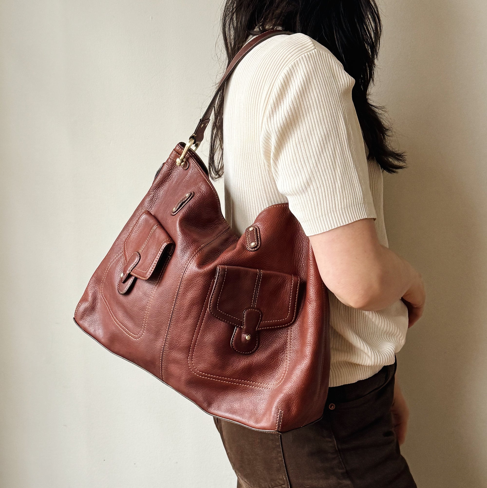 Burgundy Leather Pocket Shoulder Bag - Hey Jude