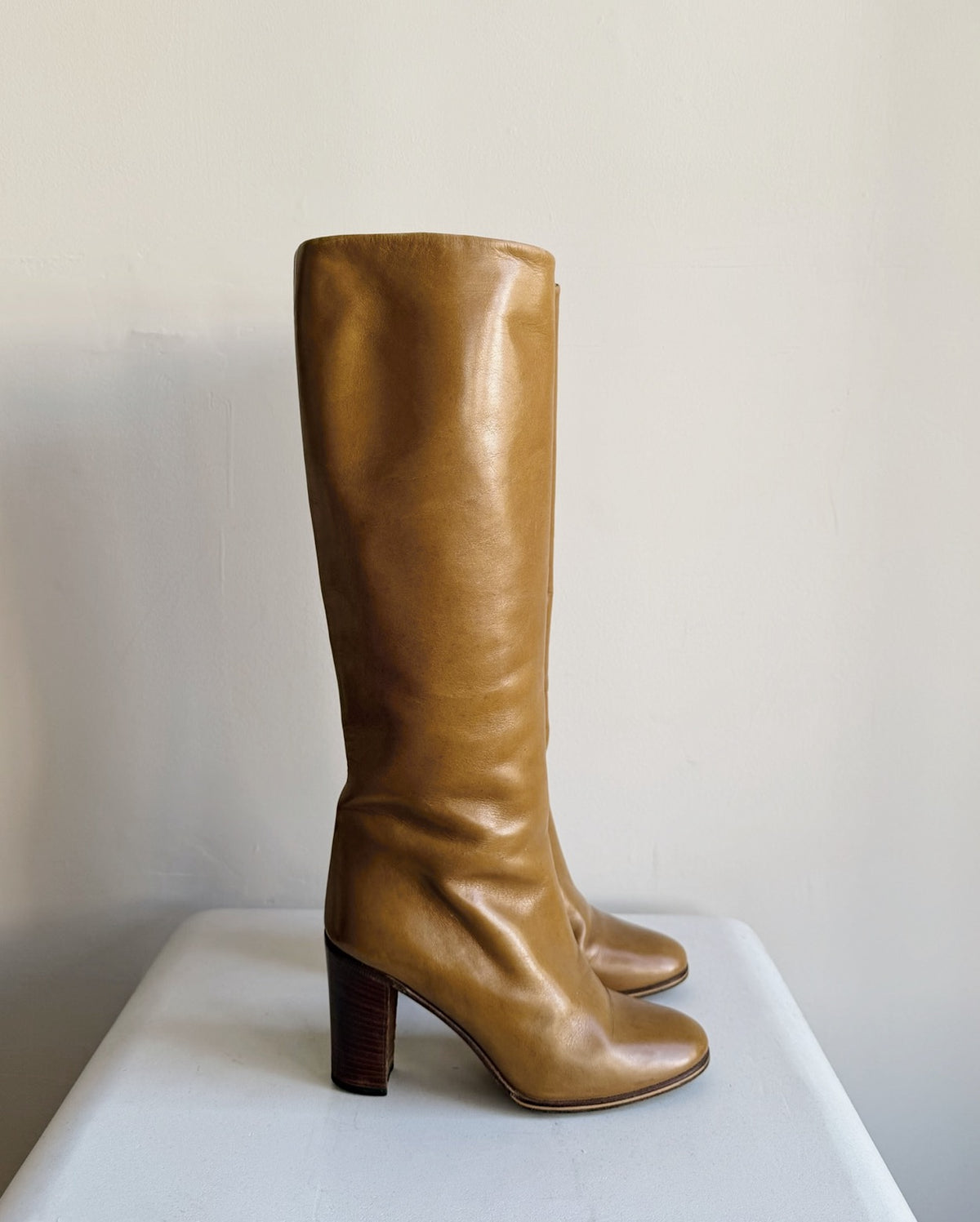 Camel Leather Knee-High Boots | Size 36