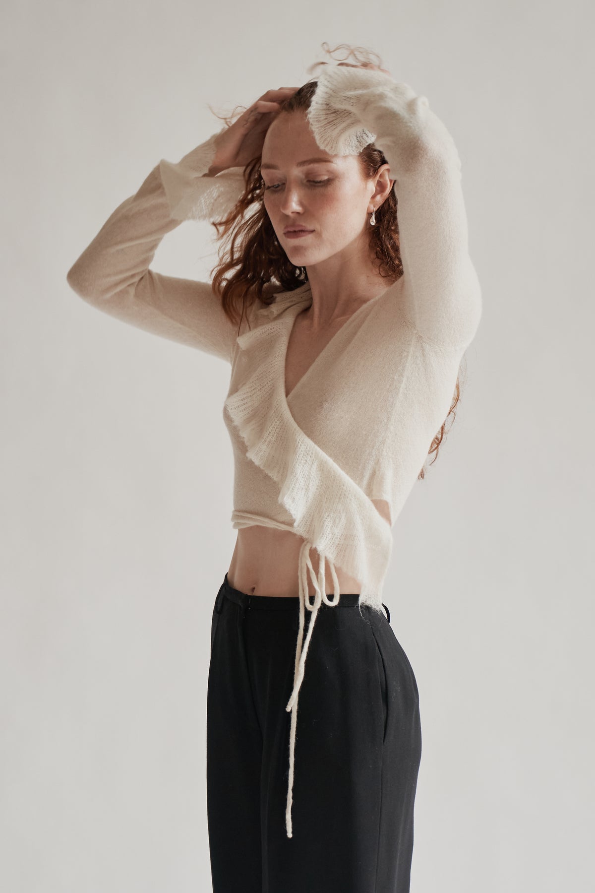 Cream Alpaca + Wool Ruffled Wrap Top