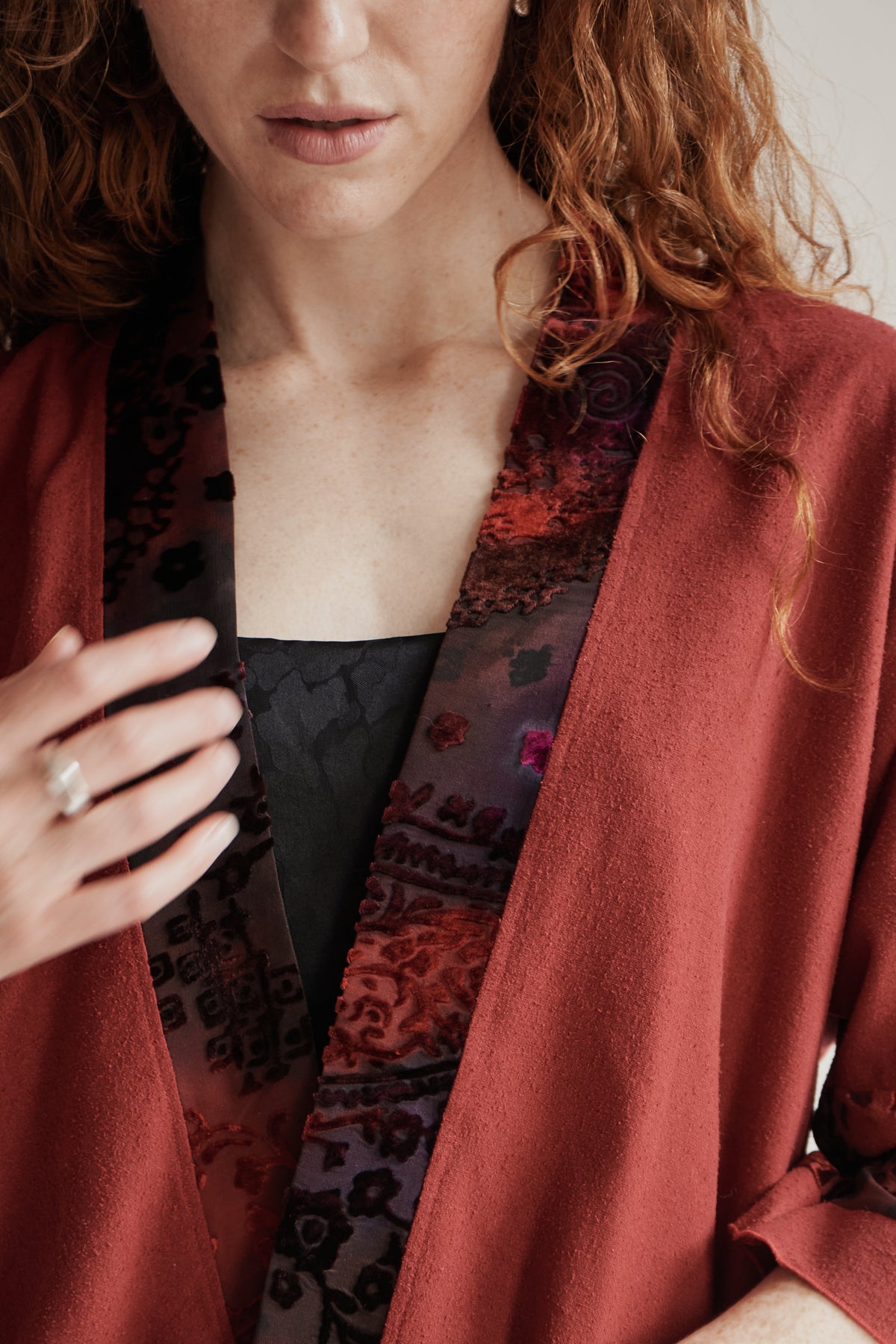 Crimson Raw Silk Robe
