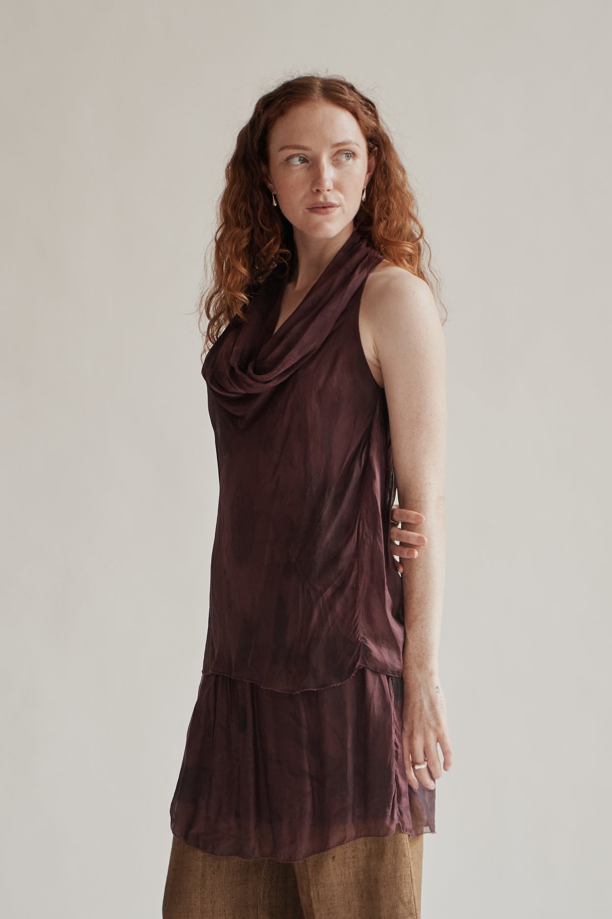 Burgundy Silk Cowel Neck Dress - Hey Jude