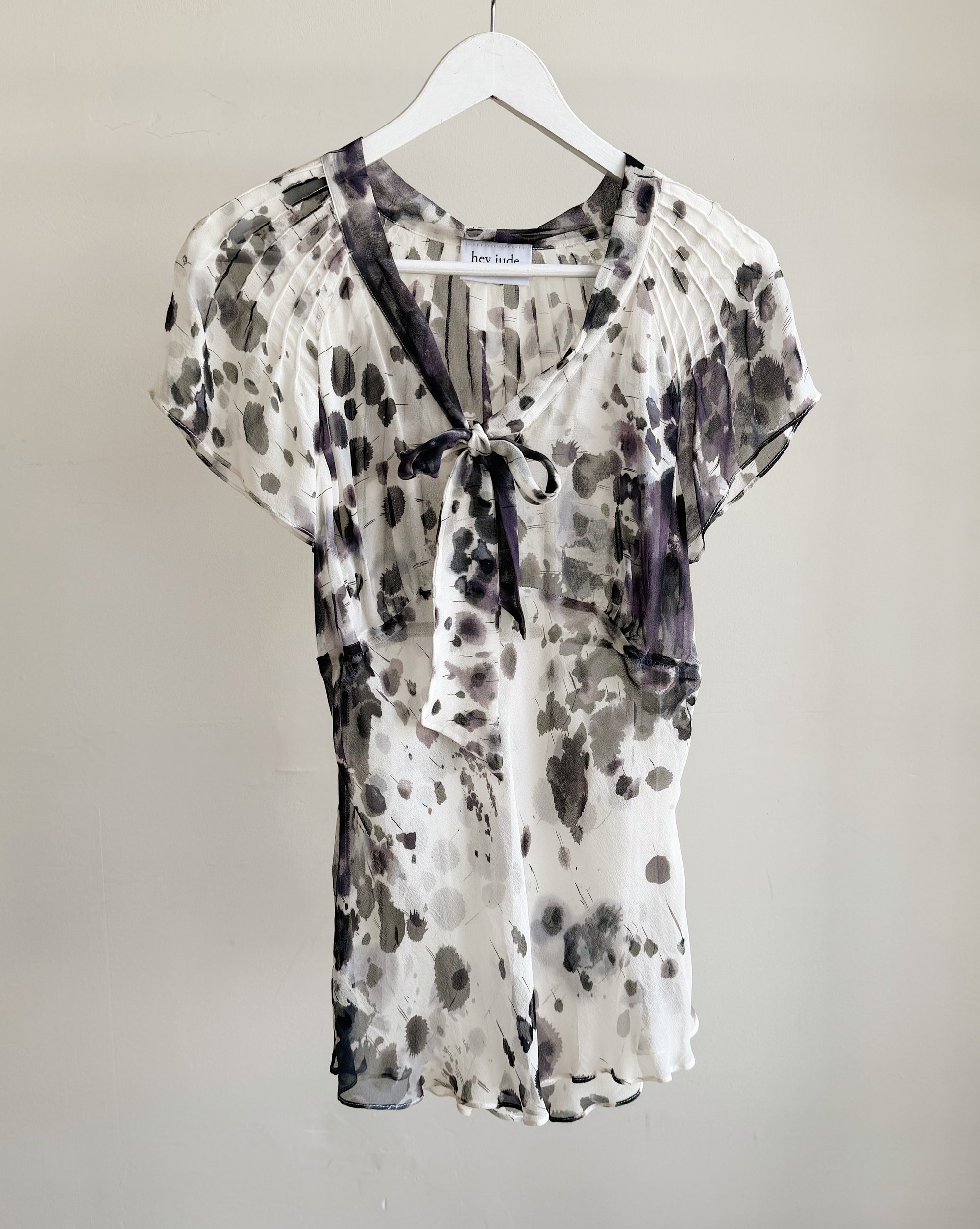 Ivory + Charcoal Sheer Silk Blouse