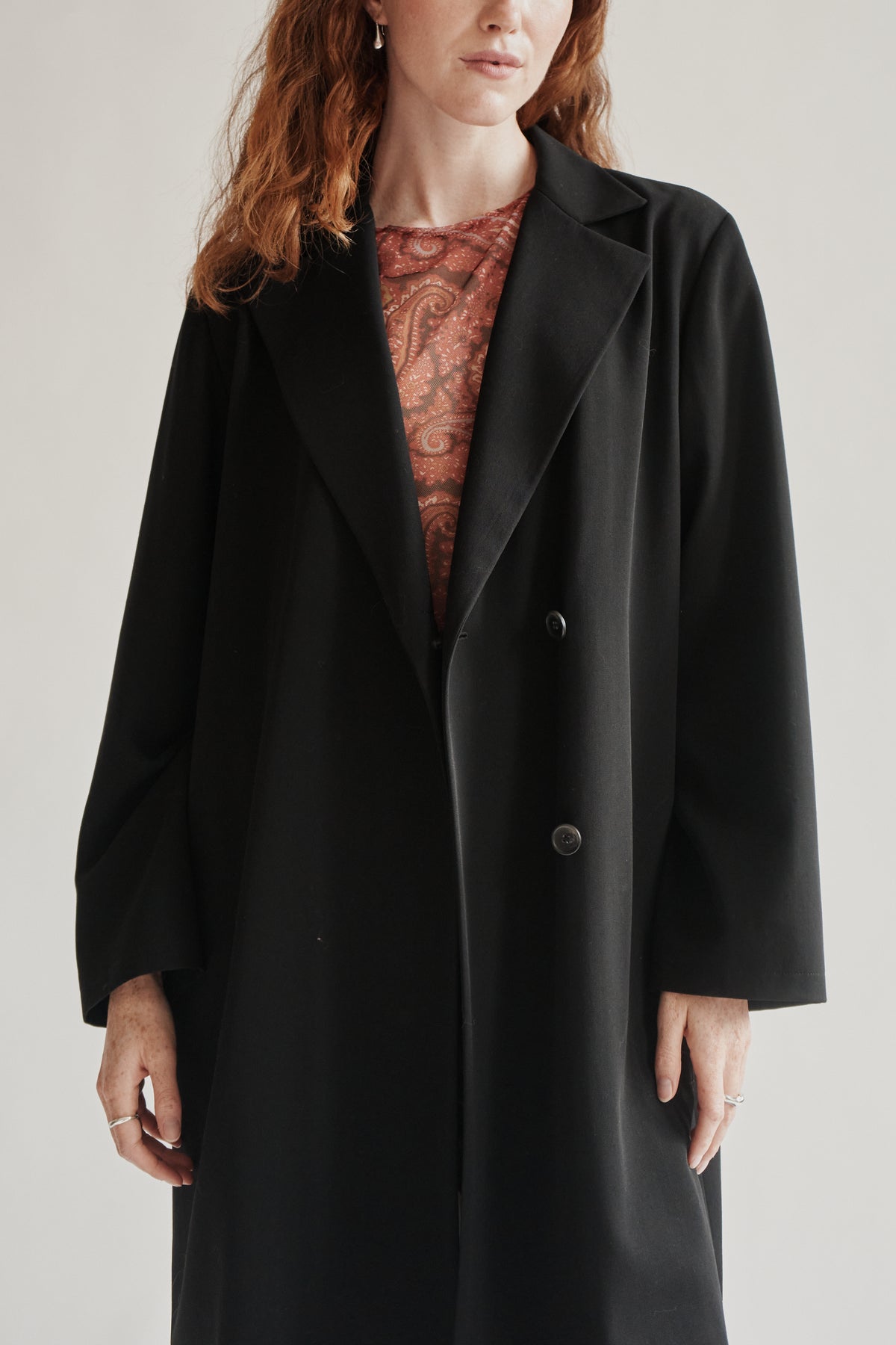 Black Long Minimalist Wool Jacket