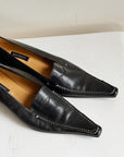 Black Pointed Italian Leather Kitten Heels | Size 37 - Hey Jude