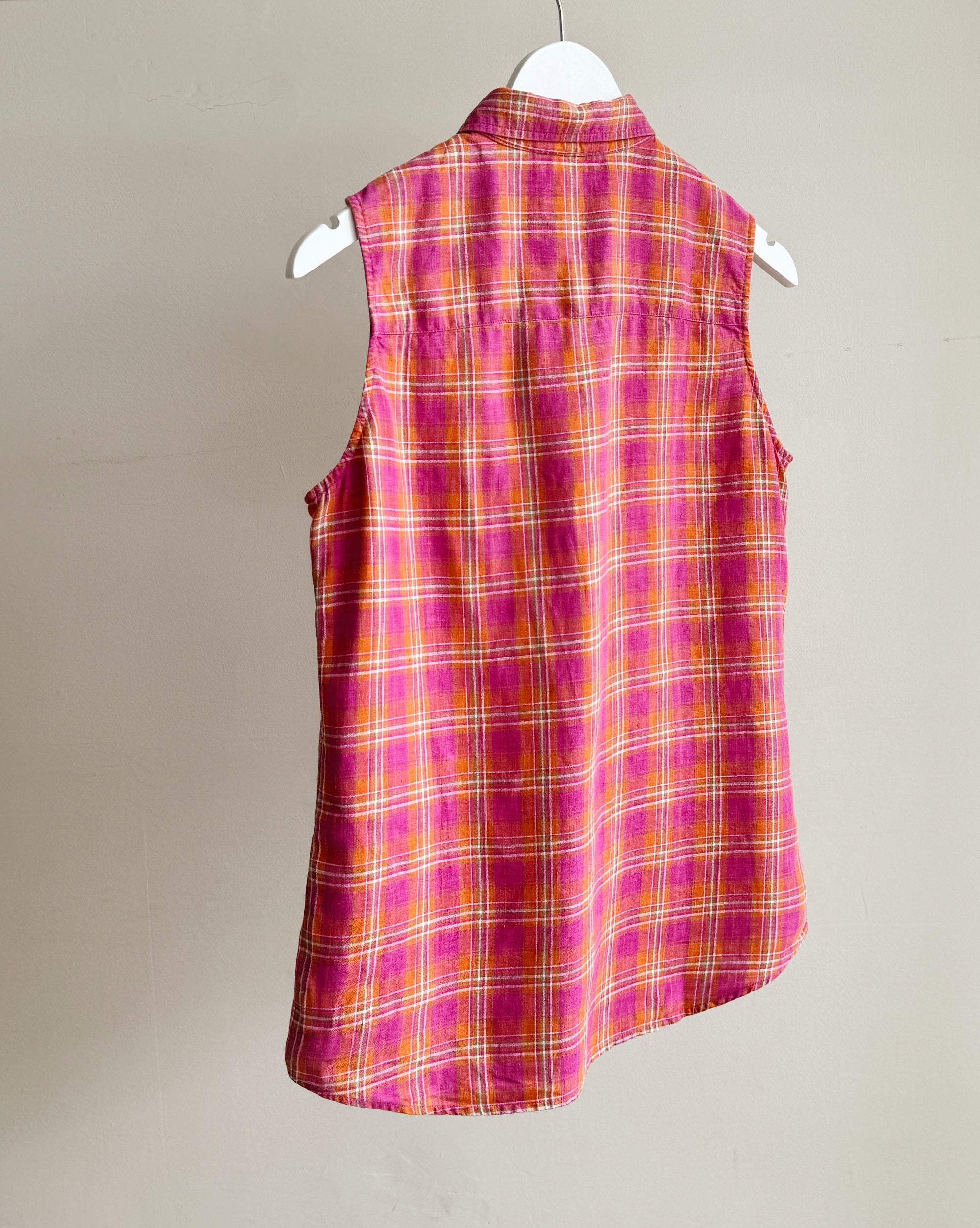 Fuchsia Plaid Linen Button Up