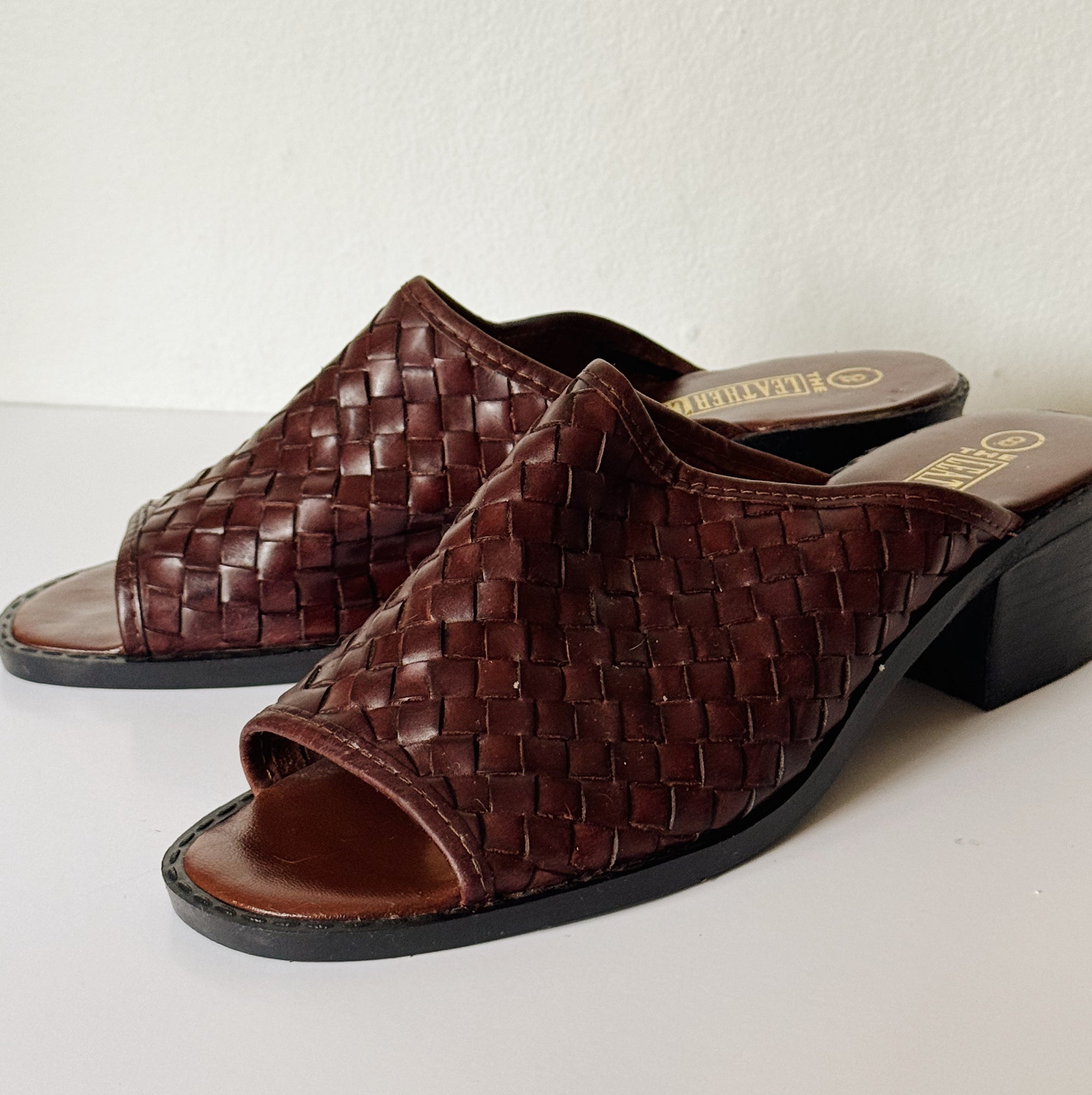 Chocolate Woven Leather Slide Heels | Size 8 - Hey Jude