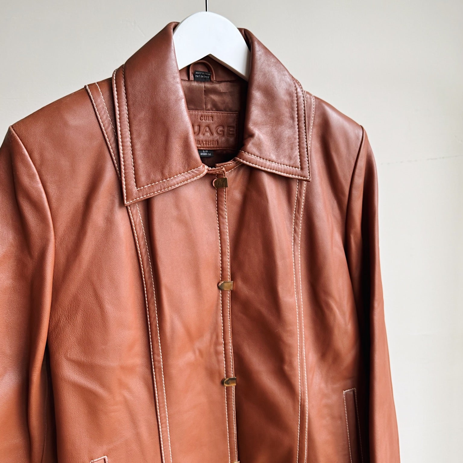 Cognac Whipstitch Leather Jacket