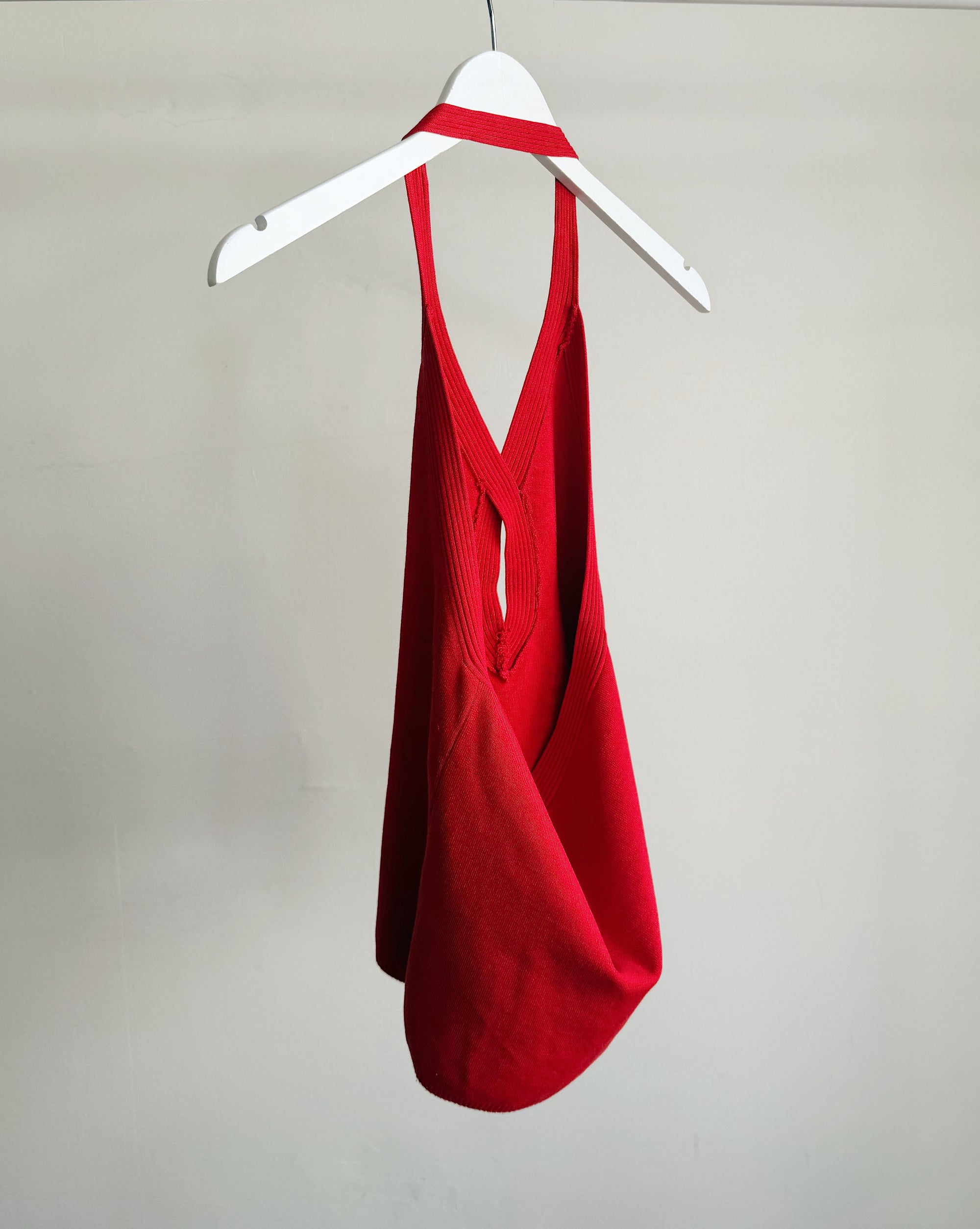 Cherry Red Silk Knit Halter Top