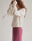 Ivory Draped Silk Tie Blouse