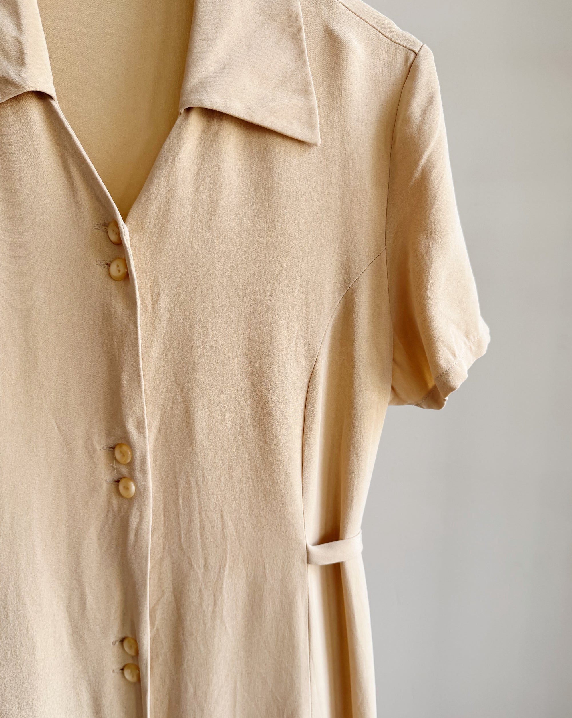 Ecru Silk Button Down Dress