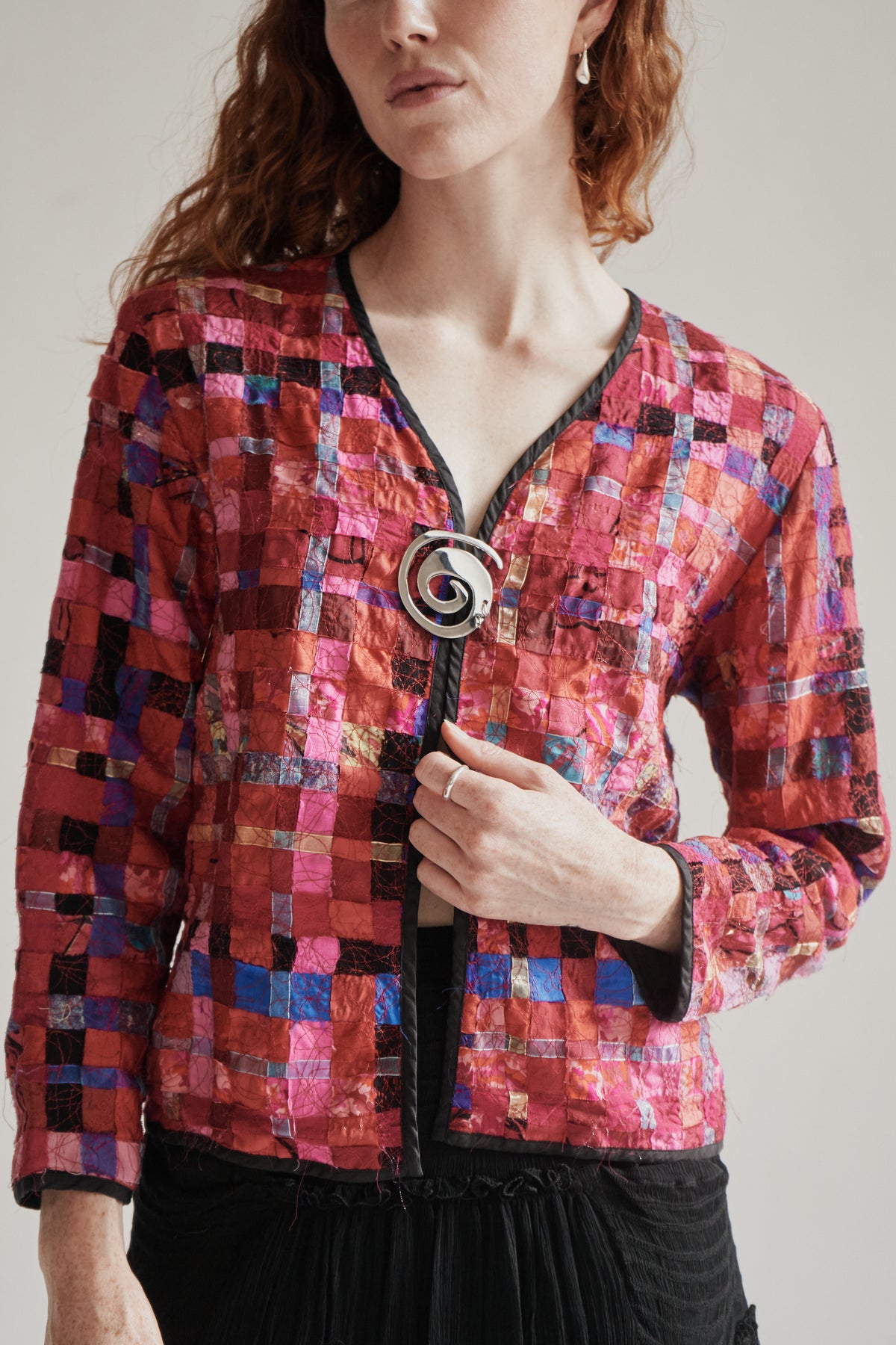 Fuchsia Tonal Silk Patchwork Jacket