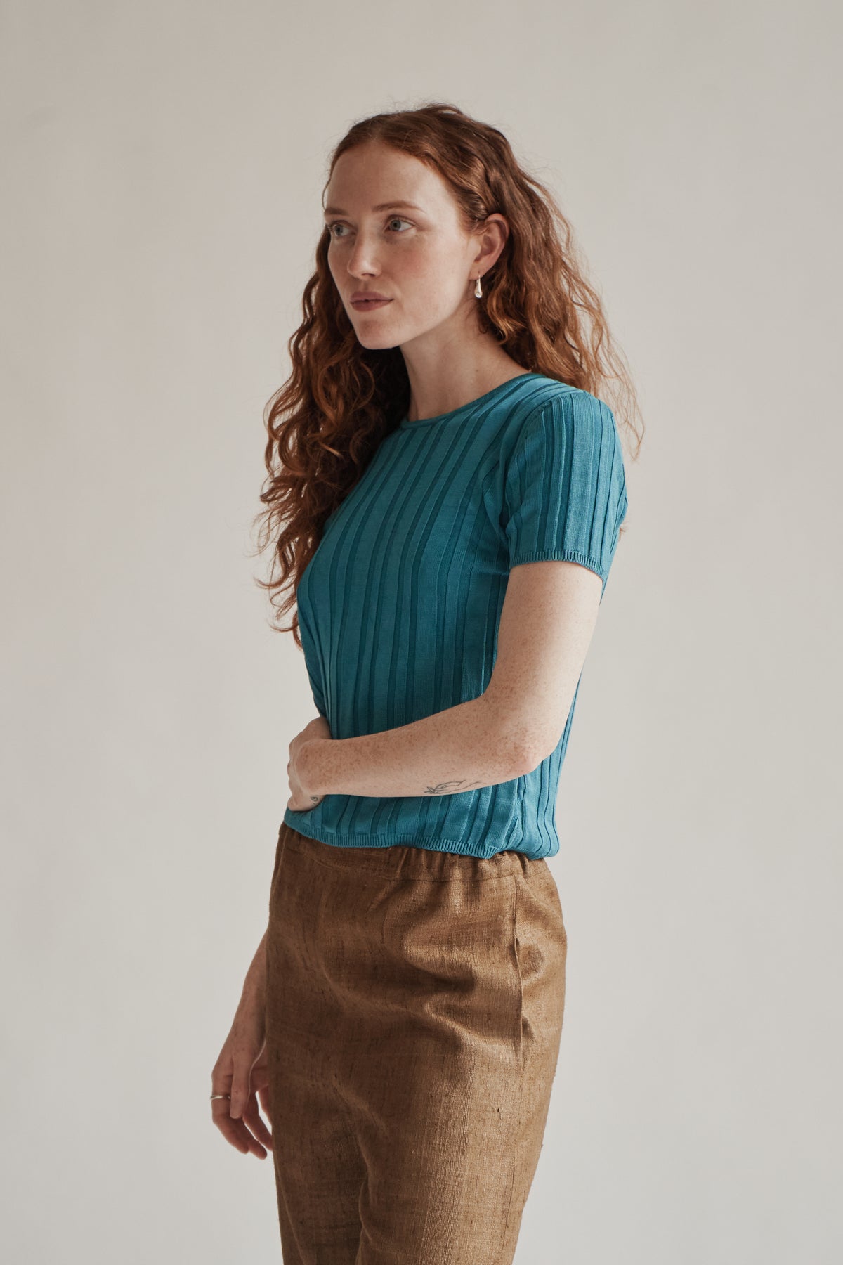 Teal Silk Ribbed Tee - Hey Jude