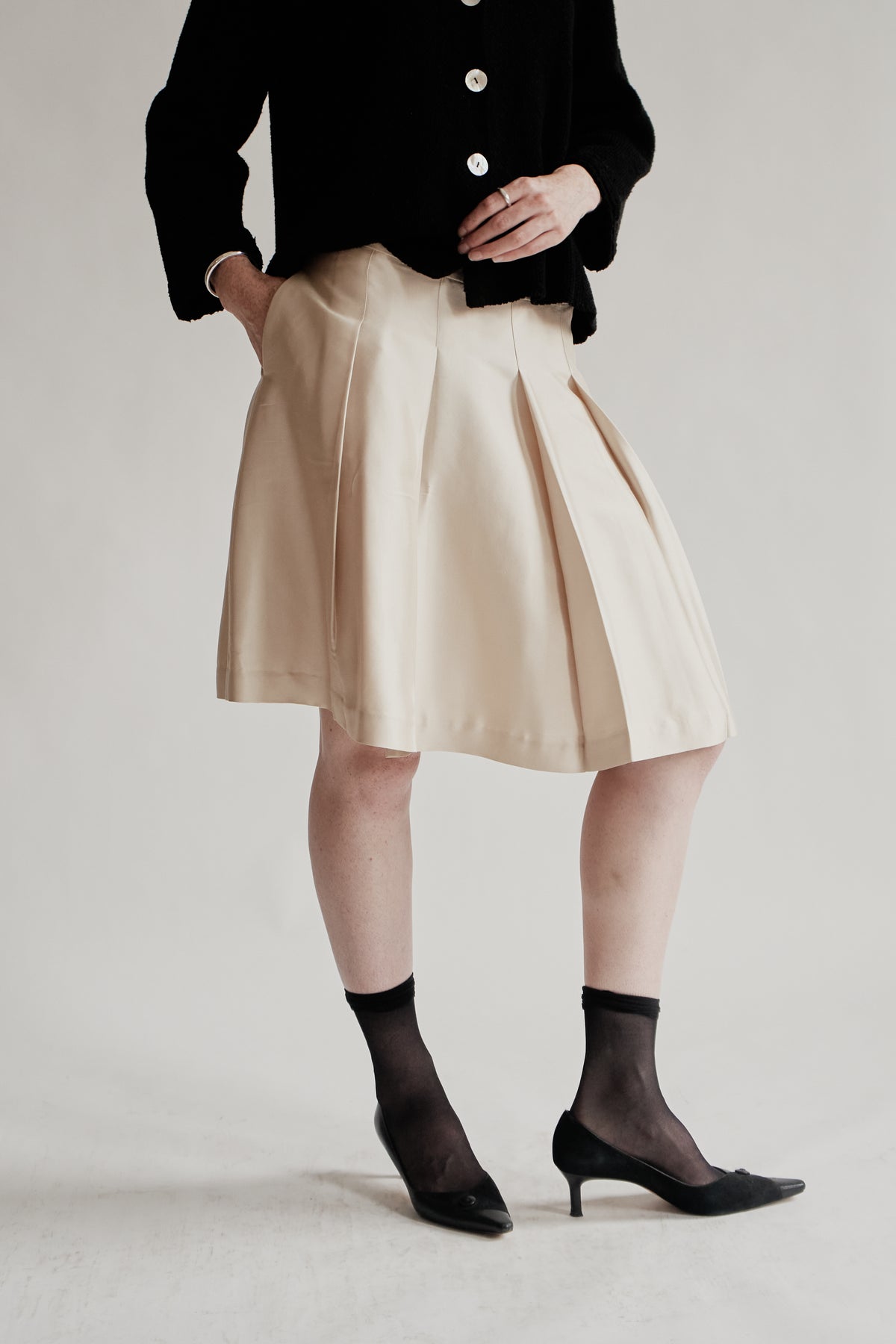 Oyster Silk Pleat Skirt
