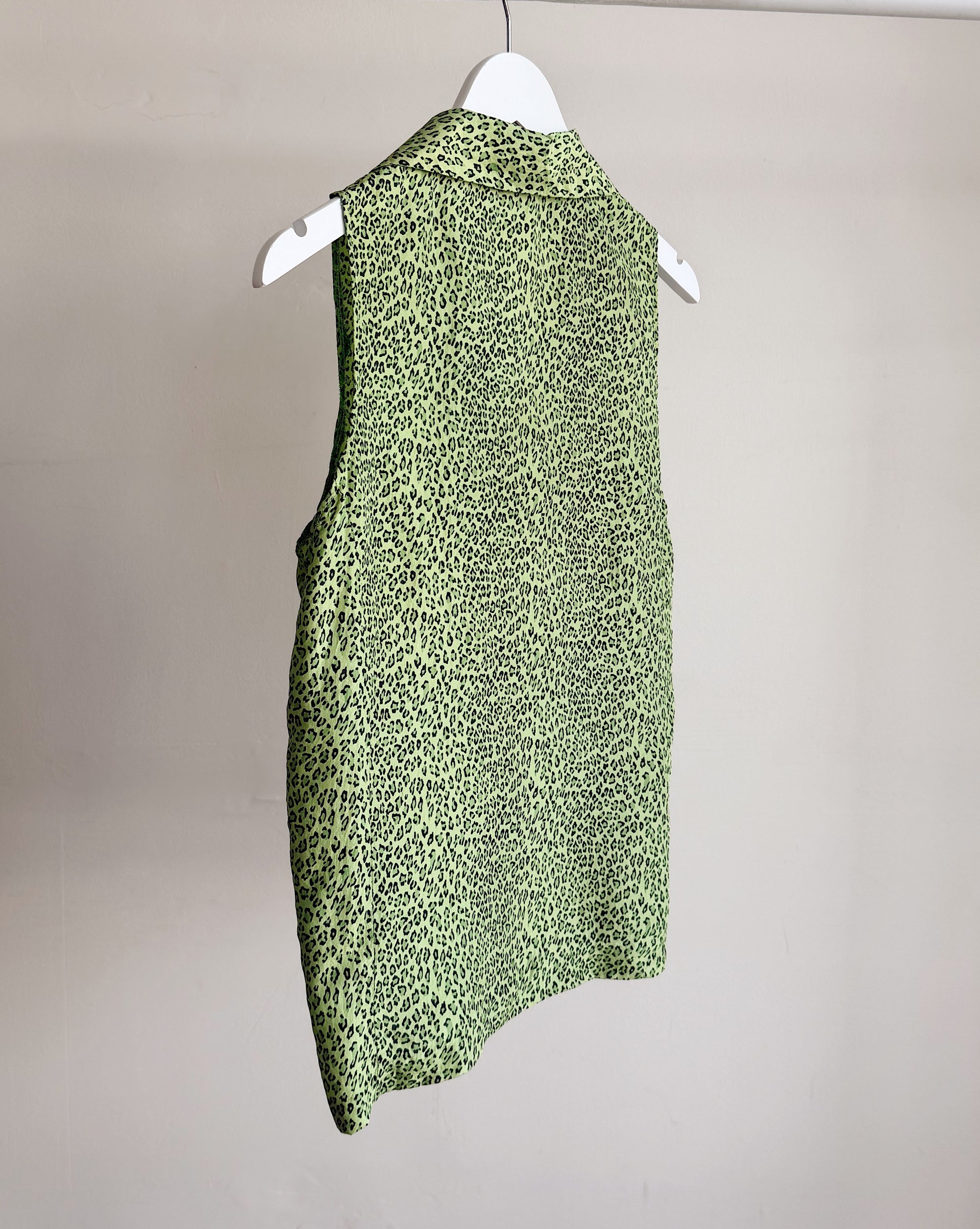 Green Leopard Silk Sleeveless Blouse