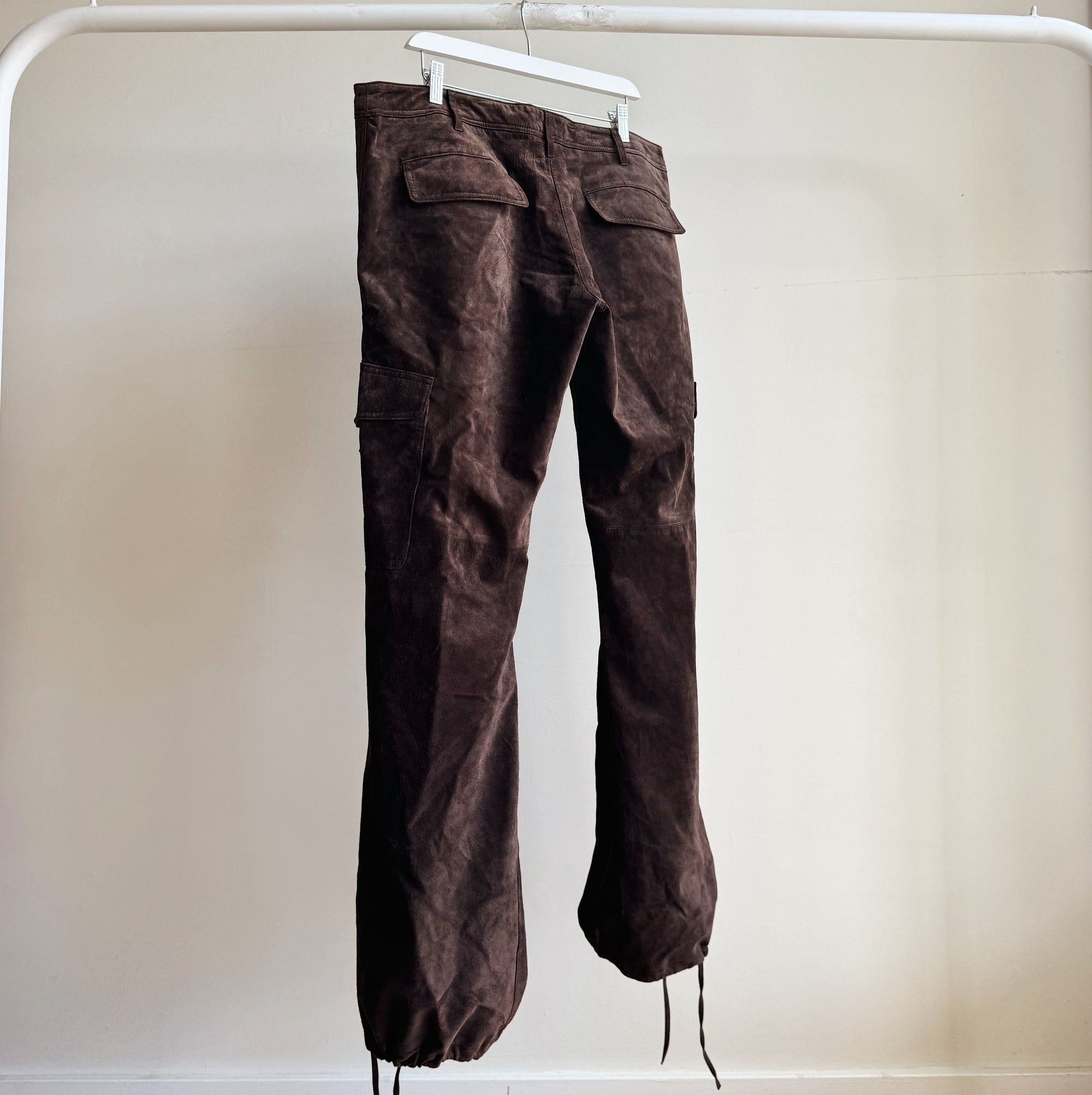 Chocolate Low Rise Suede Cargo Pants - Hey Jude