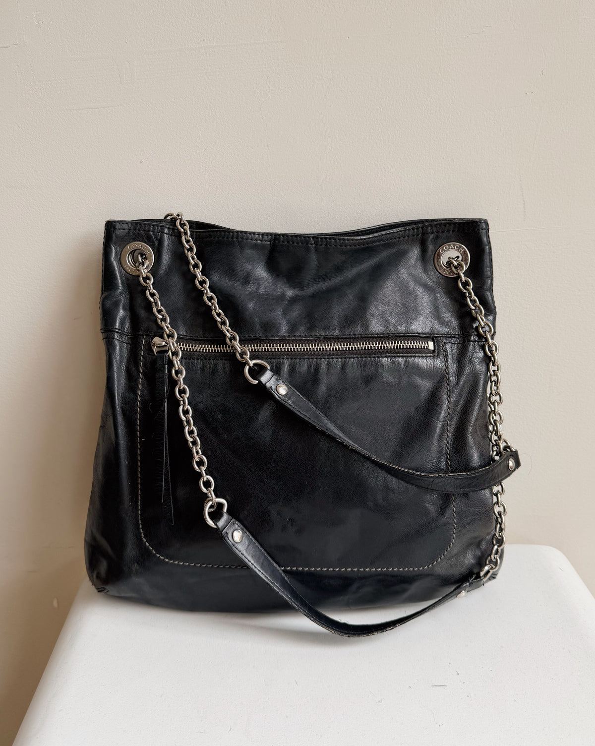 Coach Black Crackle Slim Convertible  Bag