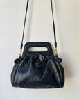 Rosette Black Leather Frame Bag